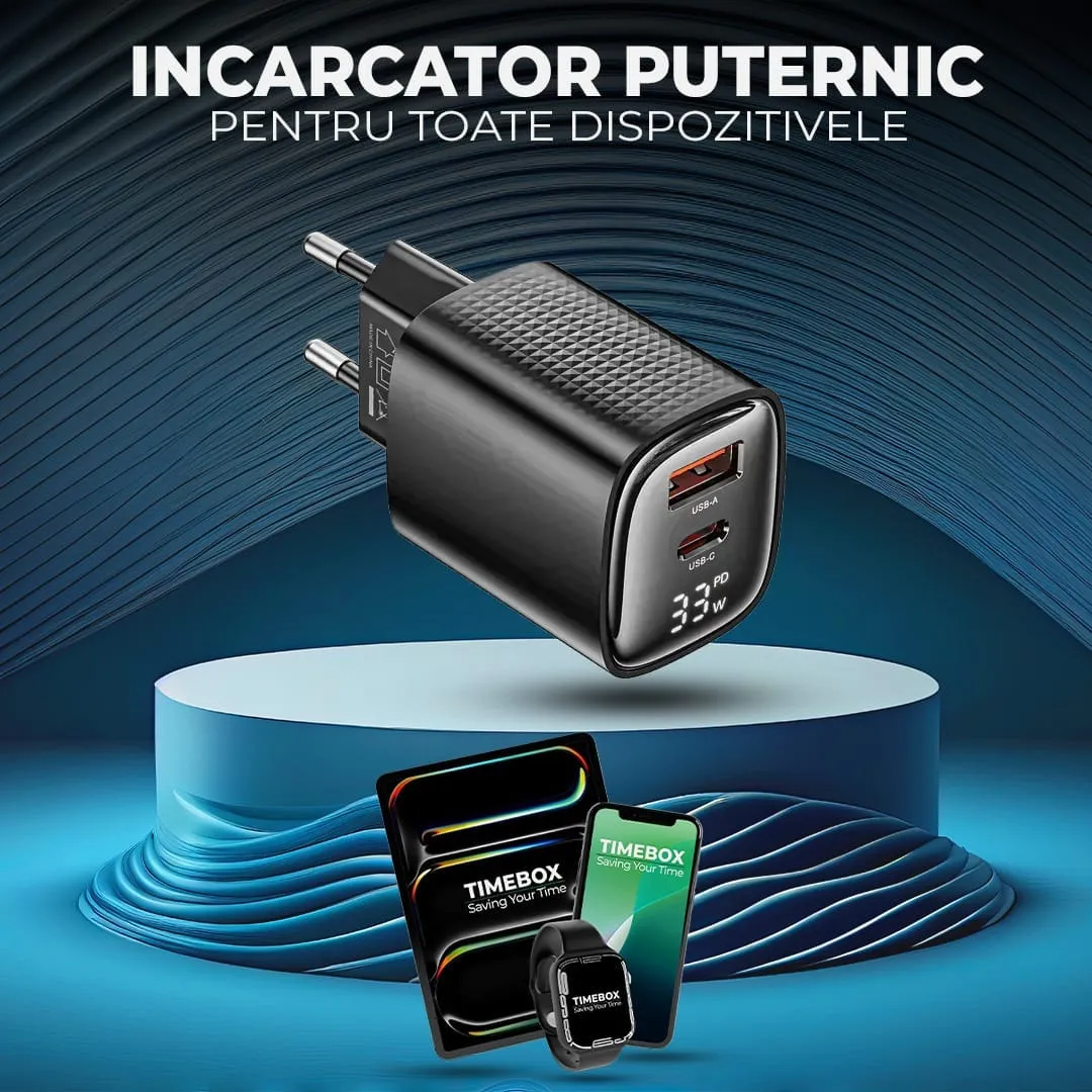 Timebox 33W incarcator retea 2 porturi negru fast charge