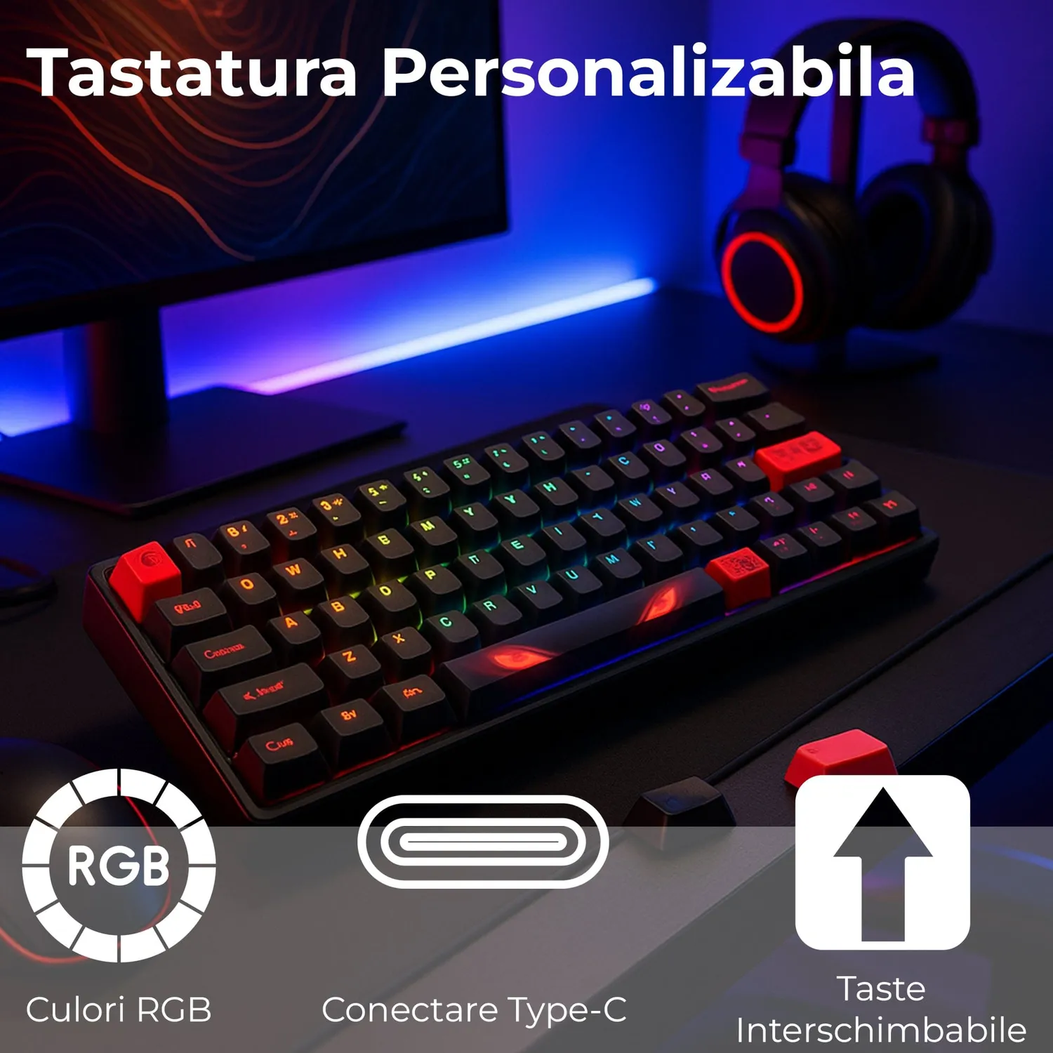 Timebox Tastatura Gaming Mecanica 60% Hot-Swap RGB Neagra
