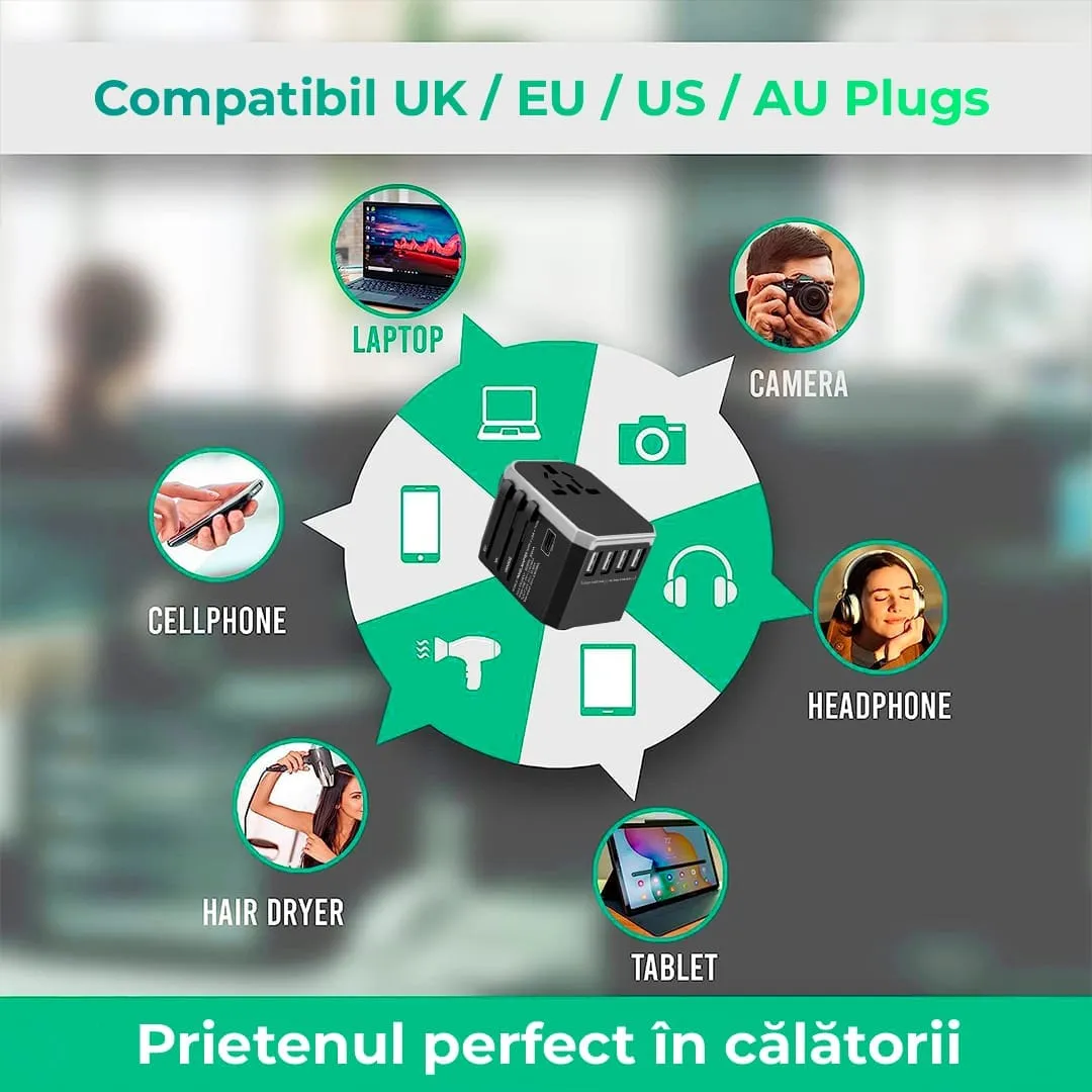 Timebox adaptor călătorie universal silver 4xUSB Type-C