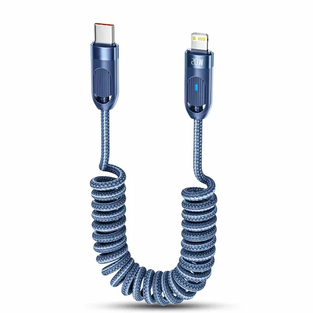 Timebox cablu USB-C Lightning 20W spiralat albastru