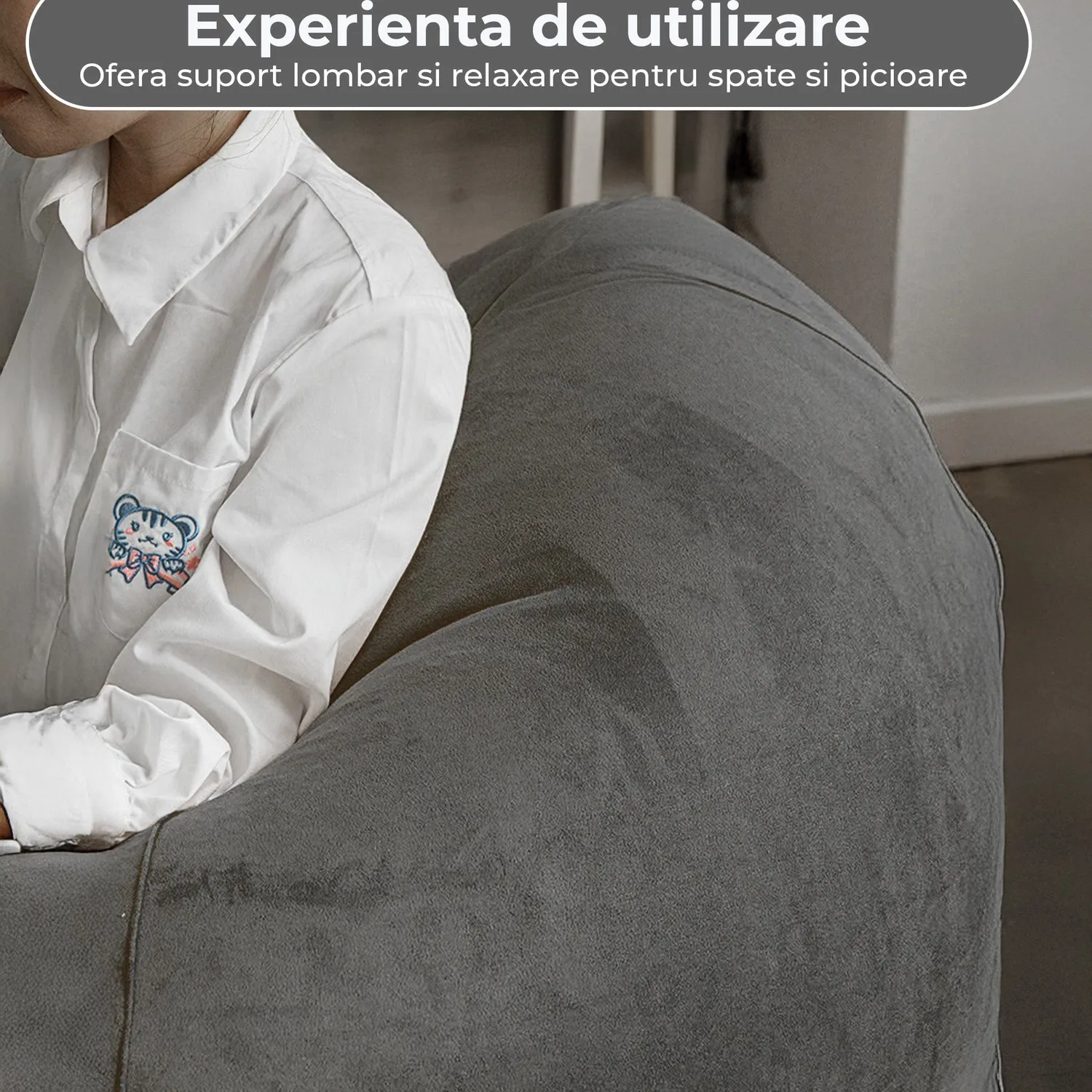 Timebox Bean Bag fotoliu puf gri impermeabil cu suport