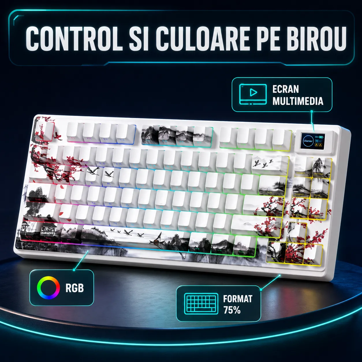 Timebox Tastatura Mecanica Wireless 75% Alb RGB Gasket