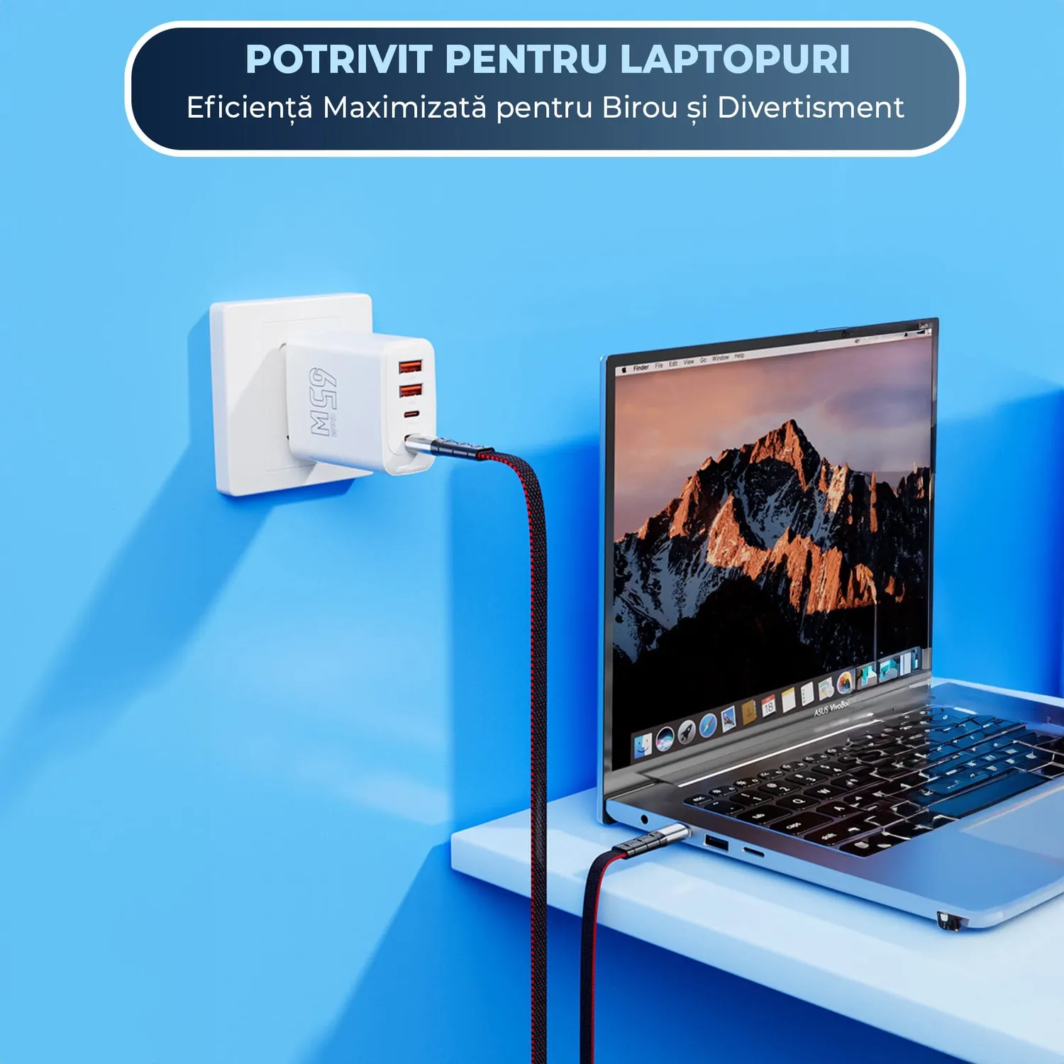 Timebox Cablu USB-C 65W 2m Negru fast charge