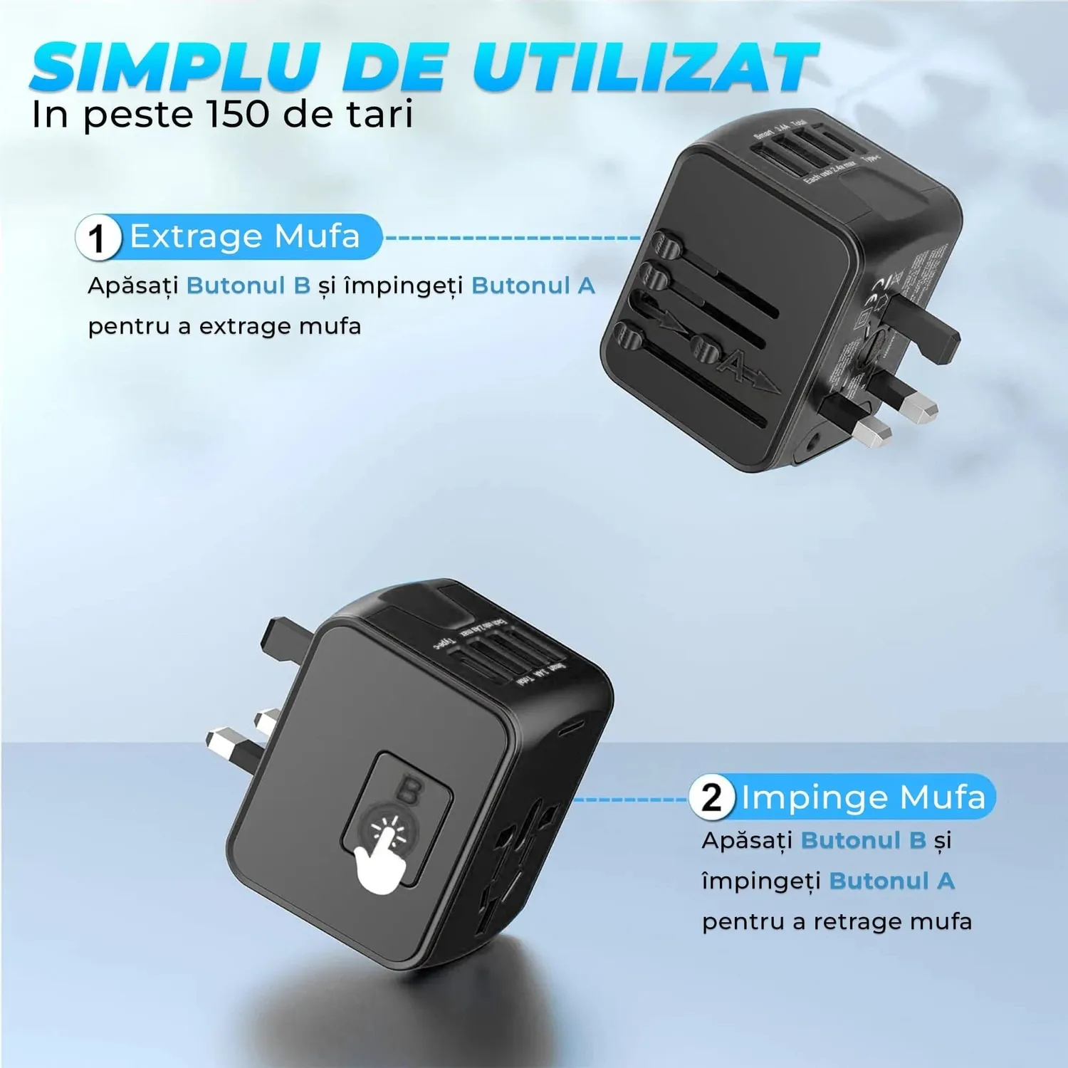 Timebox set călătorie adaptor universal + cablu 66W