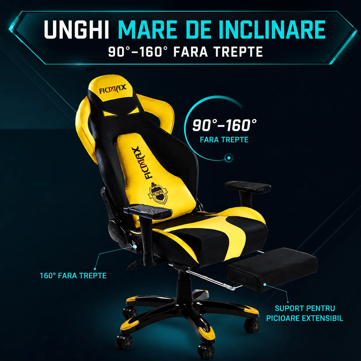 Scaun Timebox Gaming scaun ergonomic 360 galben 150kg