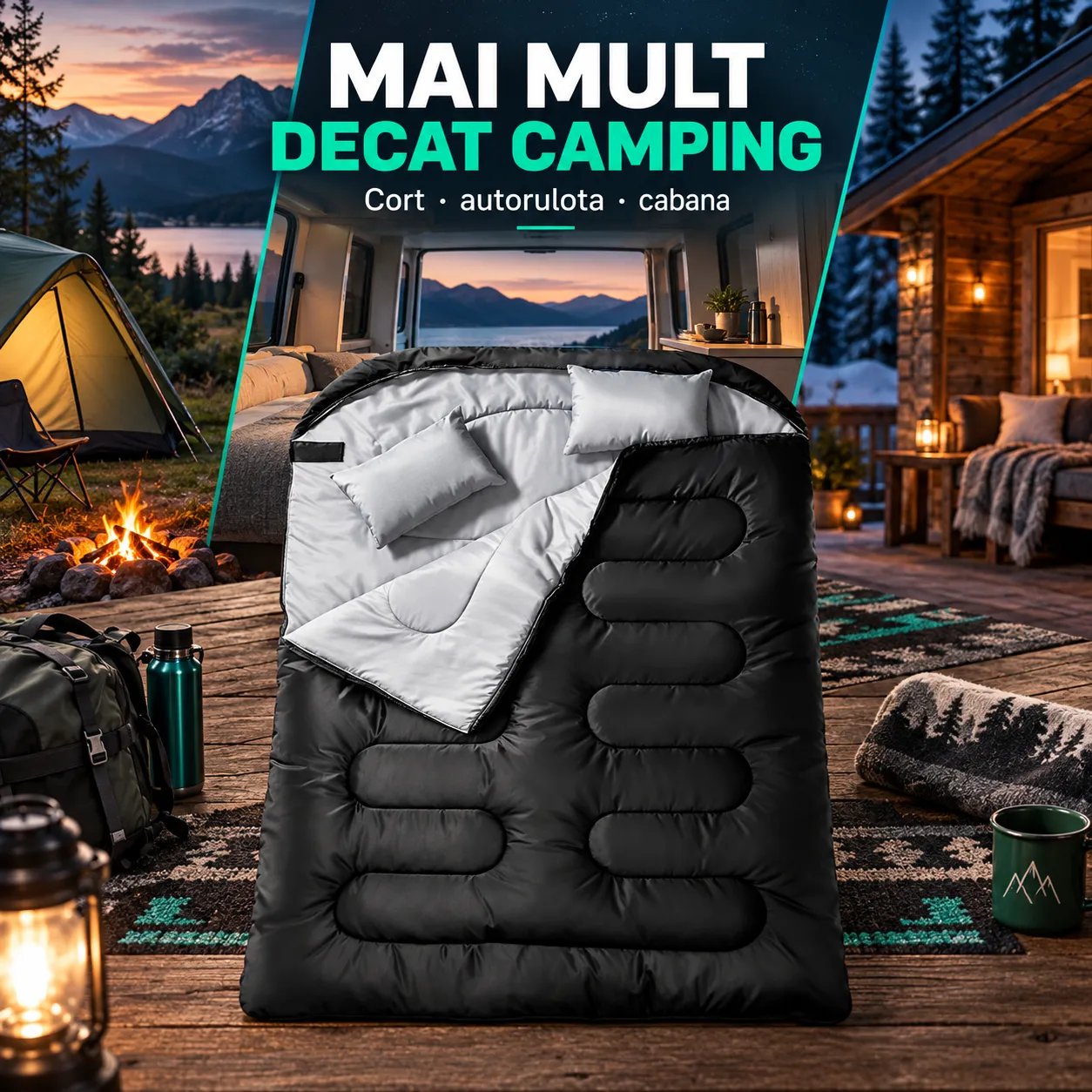 Sac de dormit Timebox 10°C 150 cm negru dublu plic