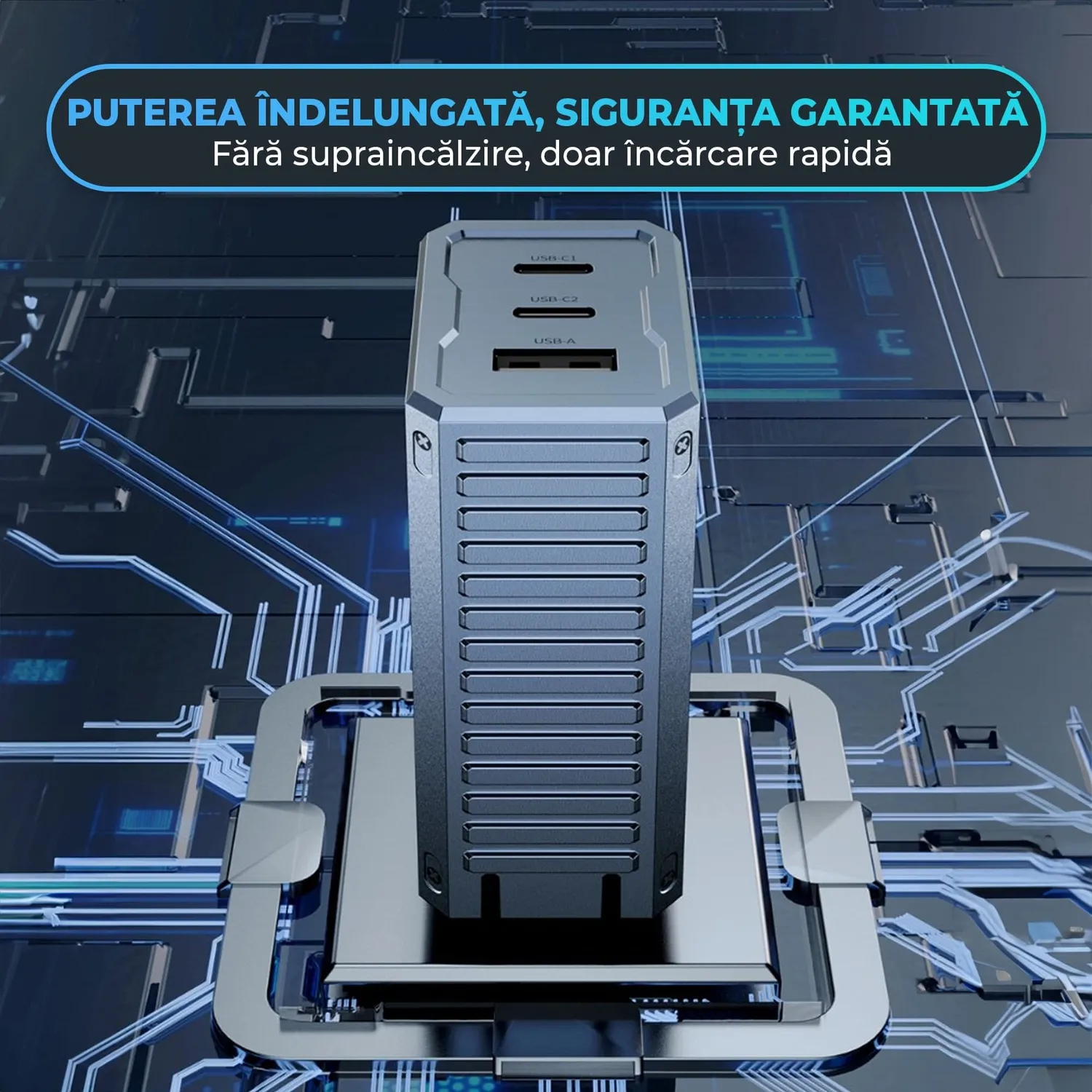 Timebox 65W incarcator retea 3 porturi 2x Type-C gri