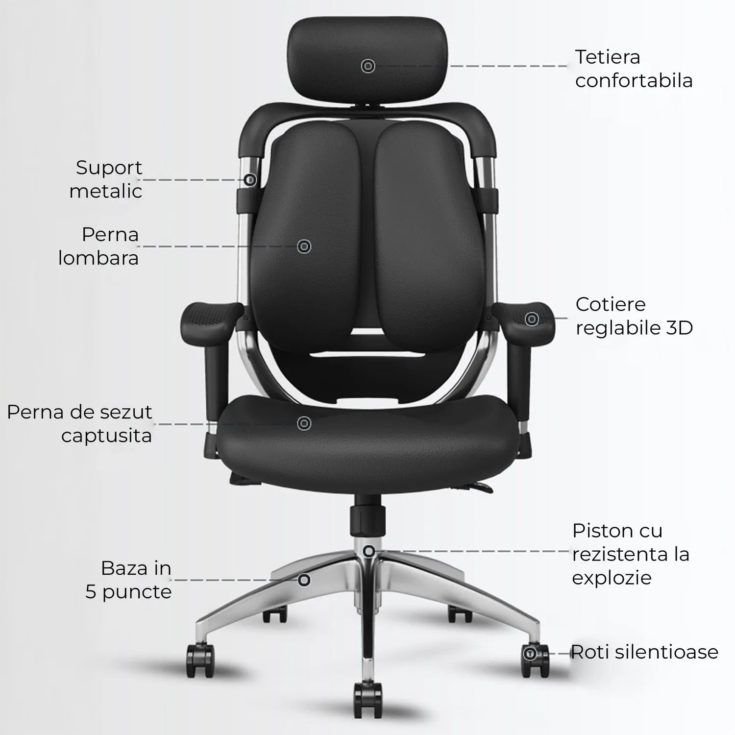 Timebox Scaun Ergonomic Birou Bi-Spine 3D Negru