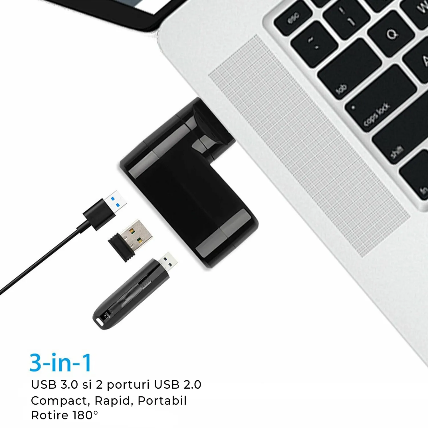 Timebox Hub USB 3 in 1 cu 3 porturi Alb USB 3.0