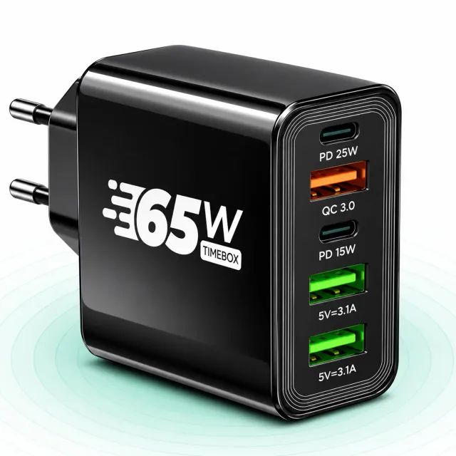 Timebox incarcator retea 65W 5 porturi negru