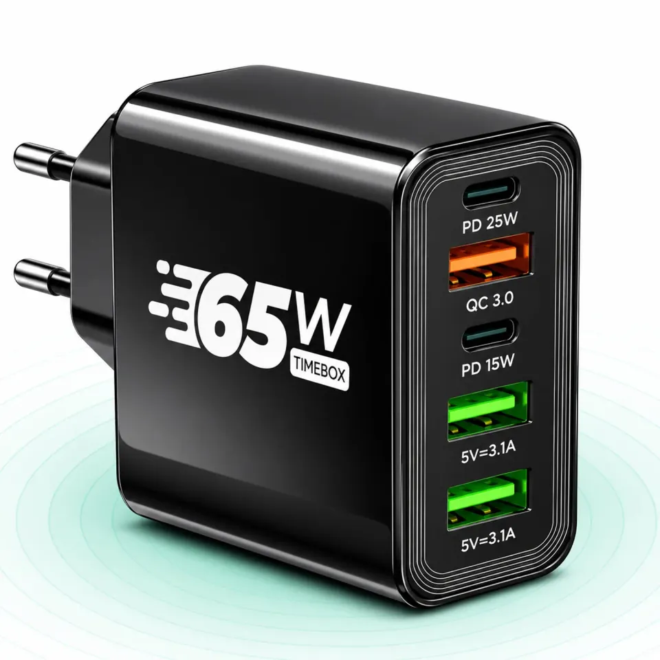Timebox incarcator retea 65W 5 porturi negru