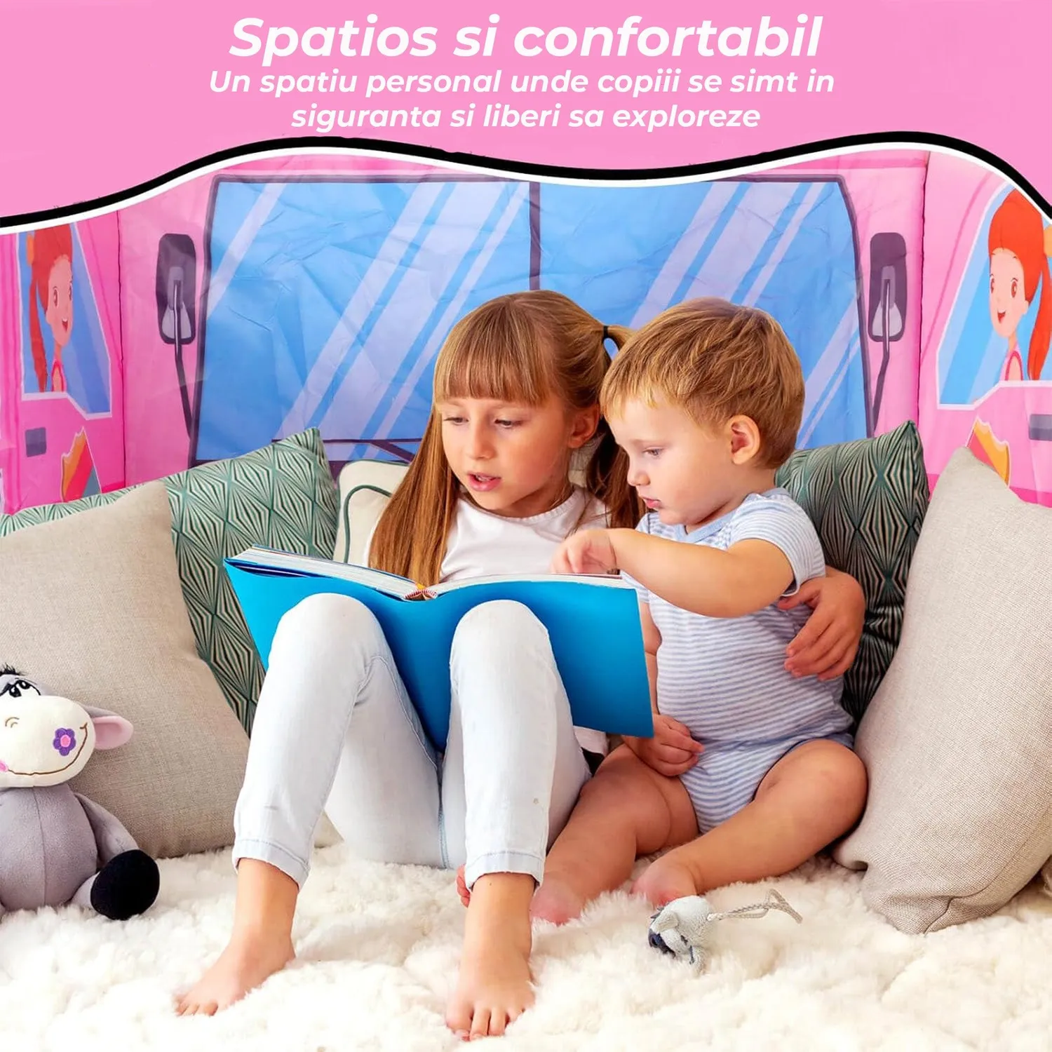 Timebox cort joaca pop-up copii 1-5 ani roz Ice Cream