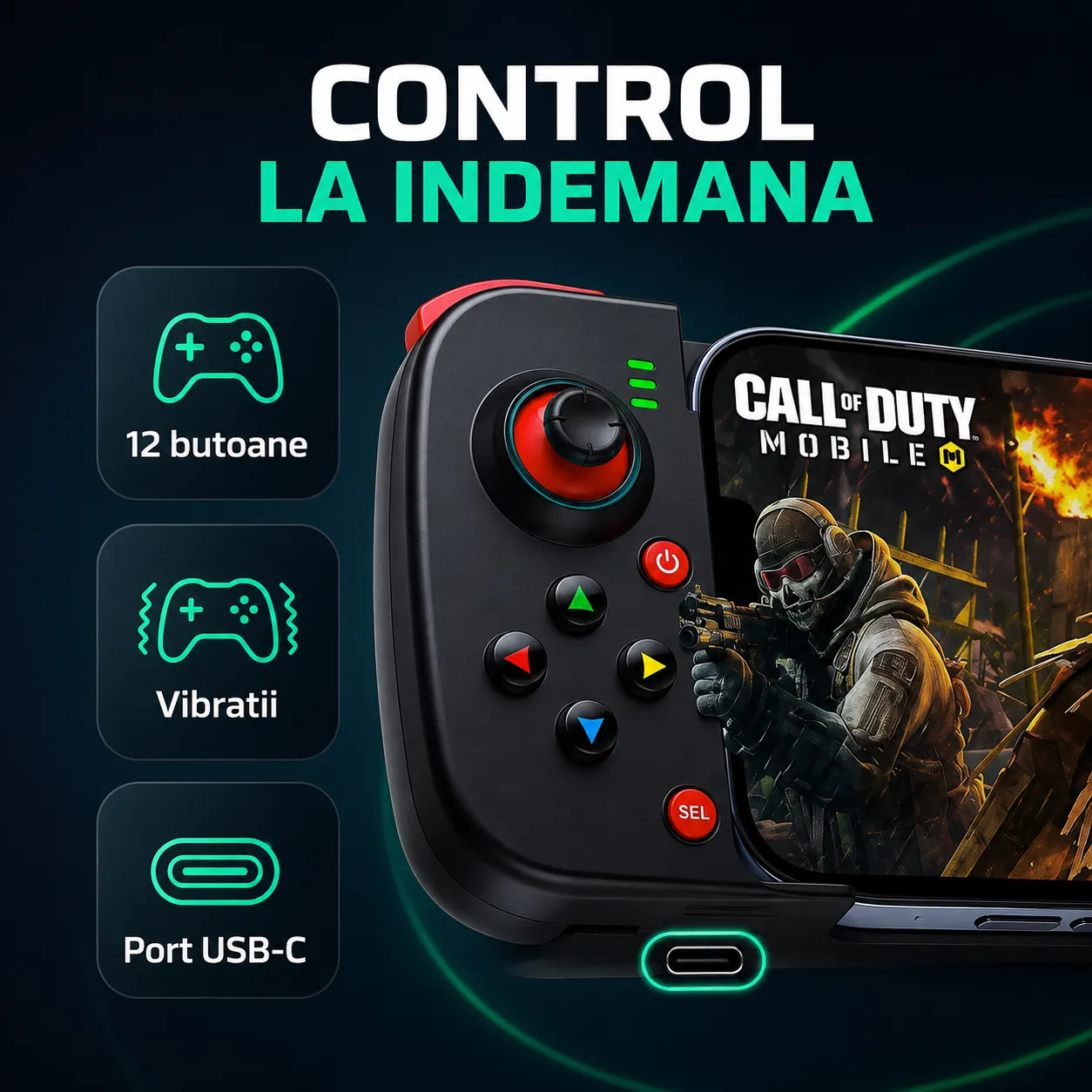 Timebox Gamepad Controller Telefon Telescopic Negru