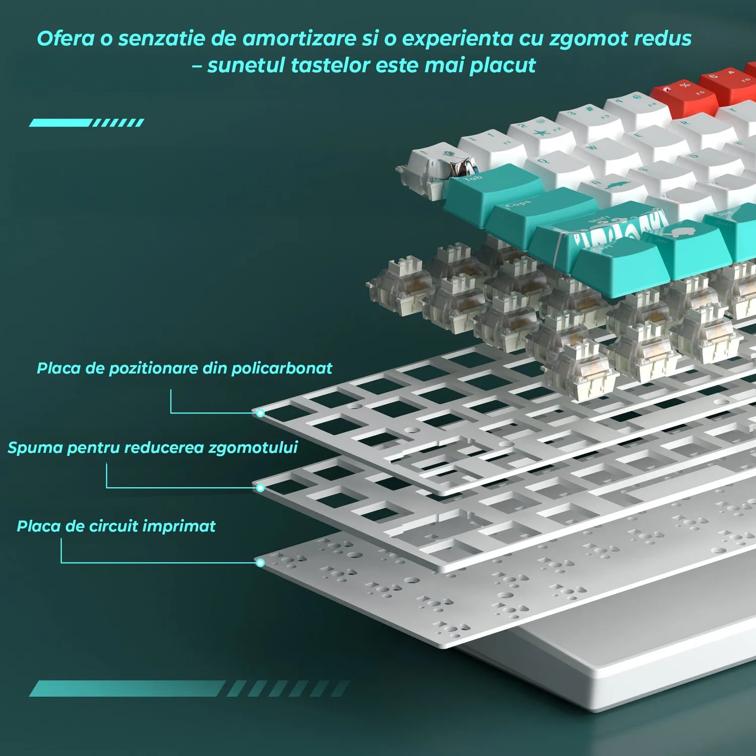 Timebox 60% tastatură mecanică coral RGB hot-swap silențioasă