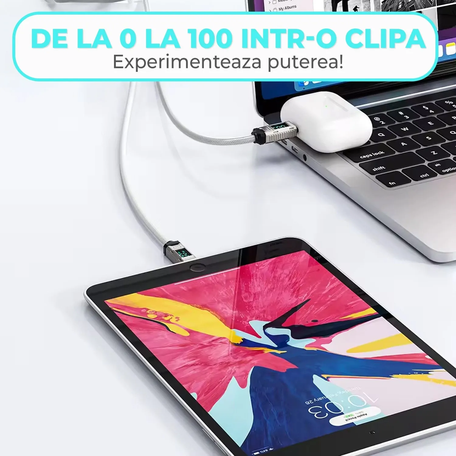 Timebox Cablu USB-C Lightning 2m Alb Fast Charge