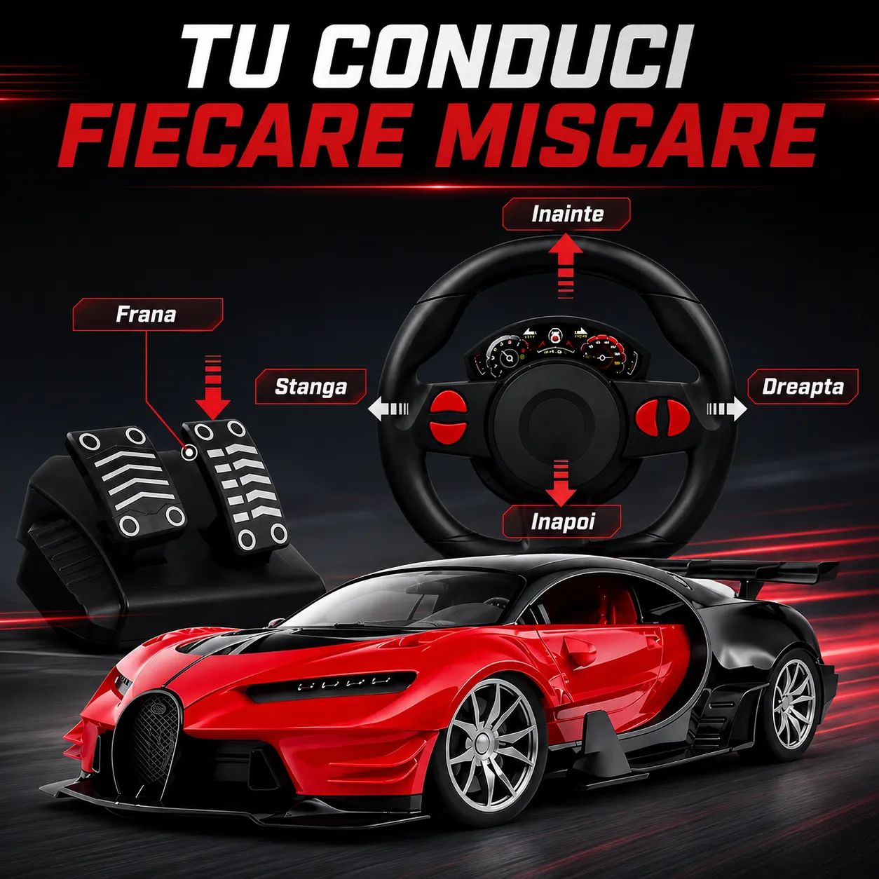 Timebox Volan Pedale masinuta telecomanda 1:16 rosu LED