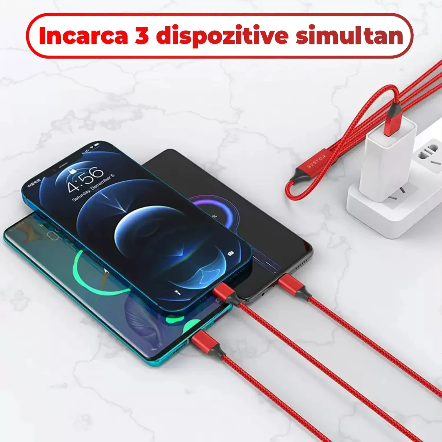 Timebox cablu 3 în 1 40W 1,2m roșu încărcare rapidă