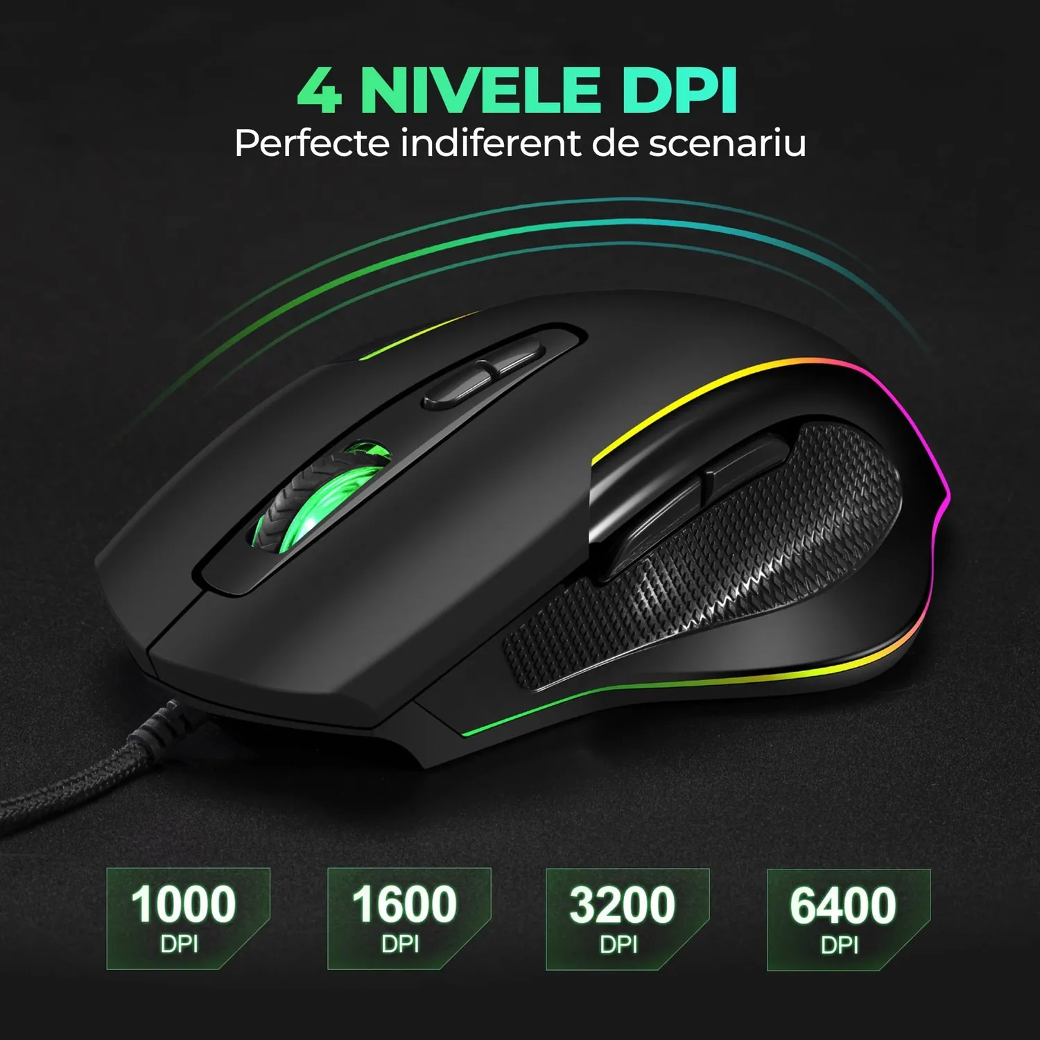Timebox Jiggler mouse gaming RGB negru USB 3 DPI
