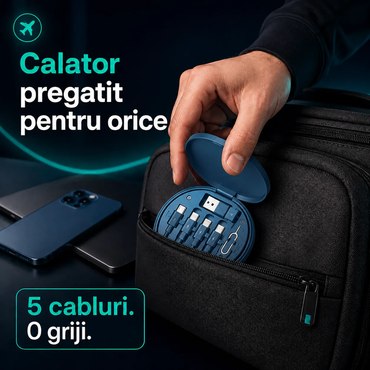 Timebox 5 in 1 cablu date 60W Type-C organizator