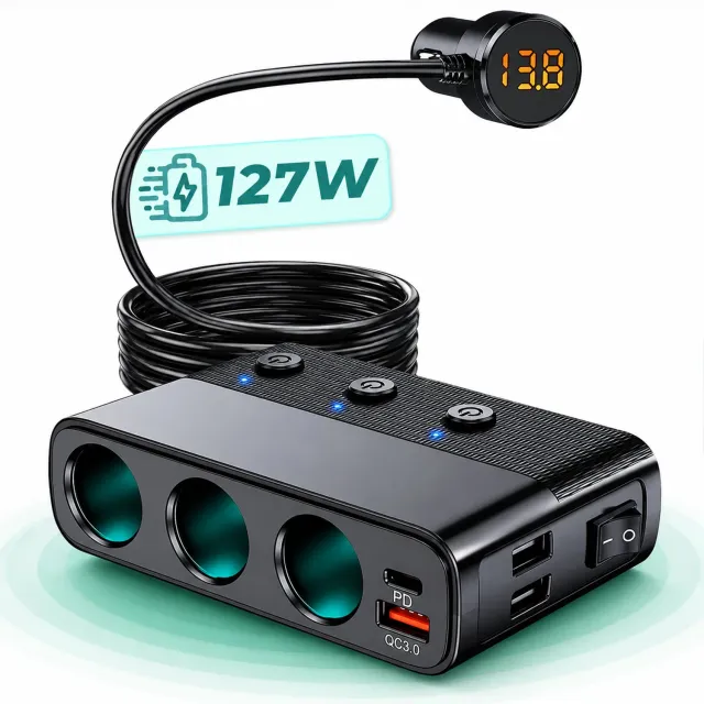 Timebox Adaptor Priza Auto 7 in 1 128W Negru
