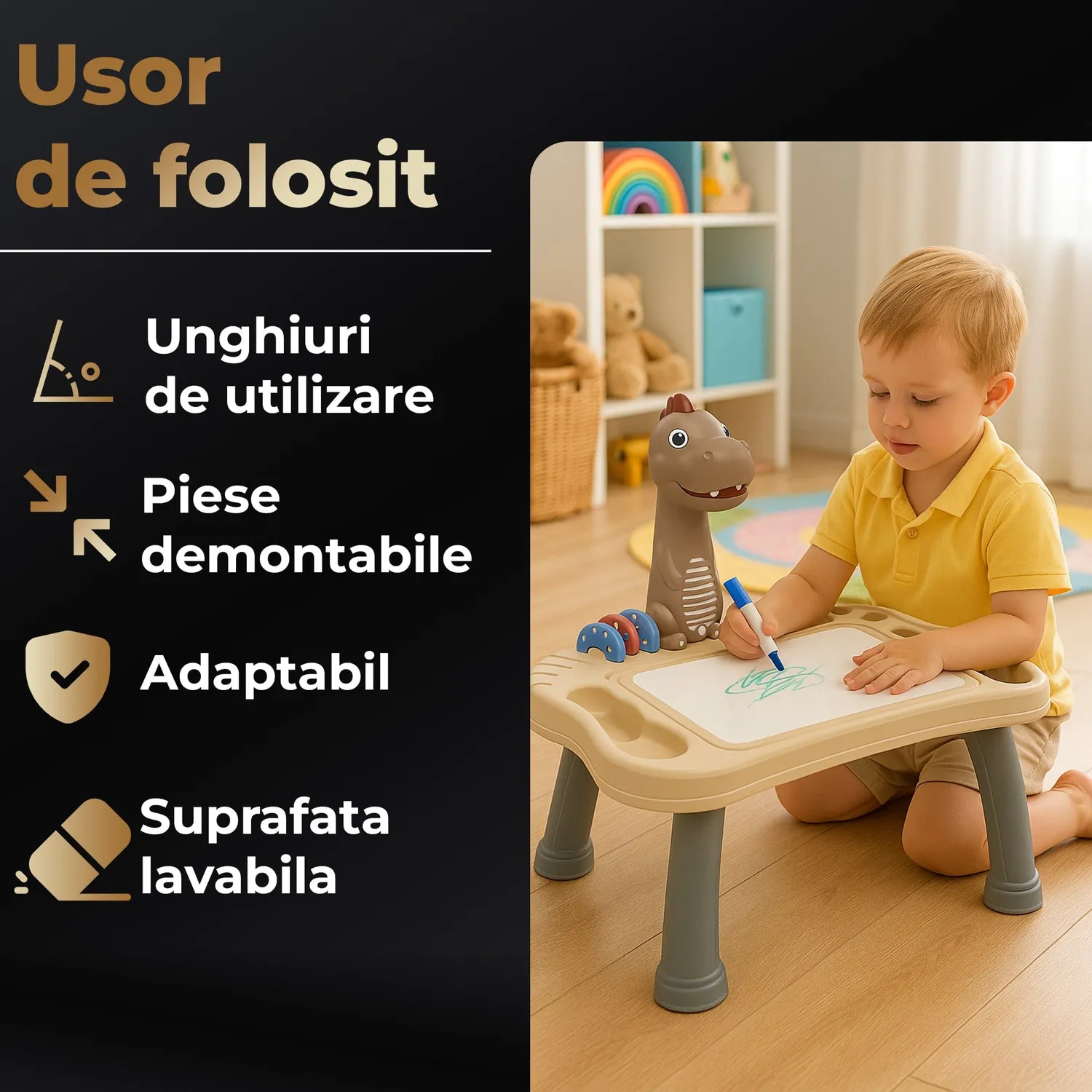 Timebox Dinozaur măsuță desen copii albă compactă