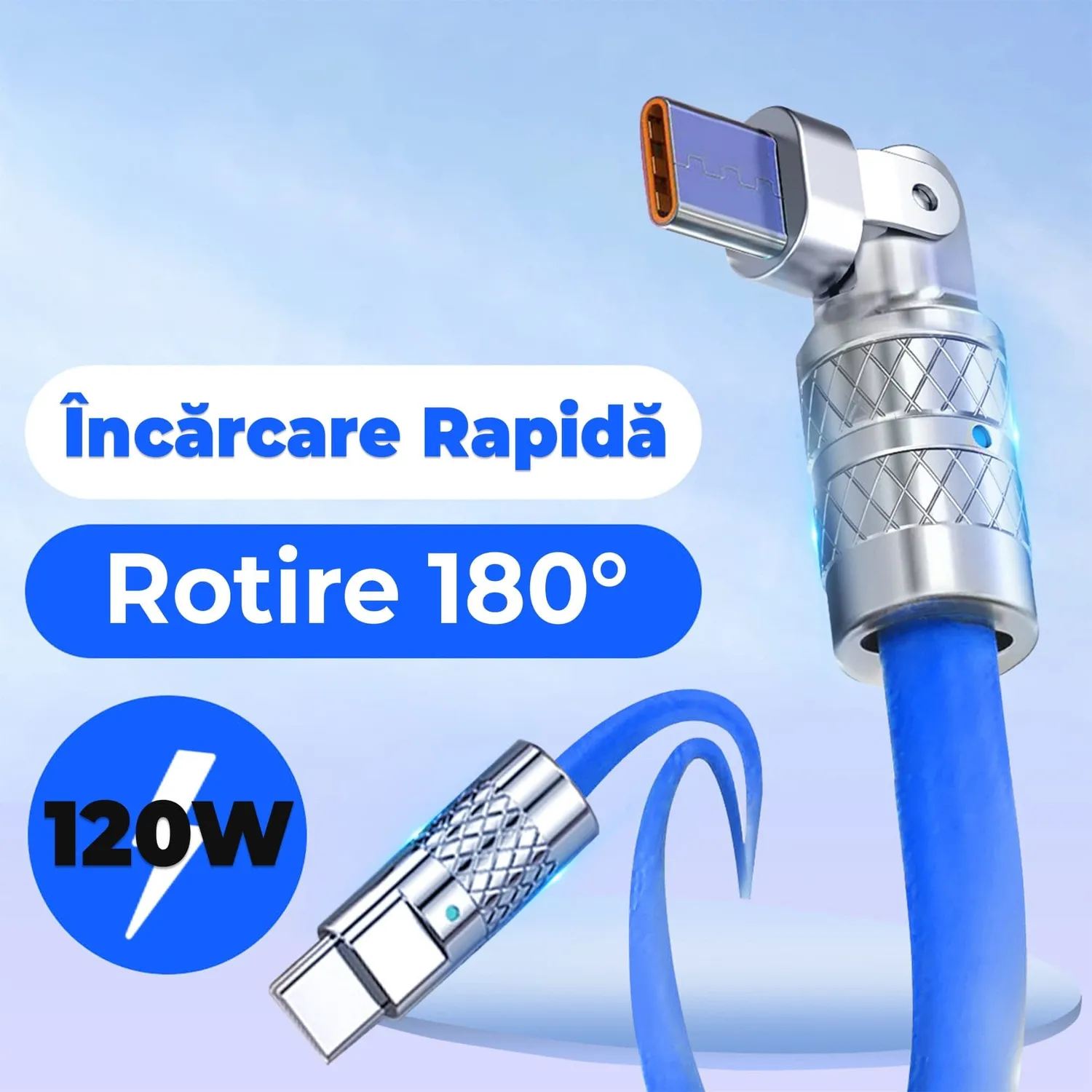 Timebox 120W cablu incarcare rapida USB-C albastru 1,5m