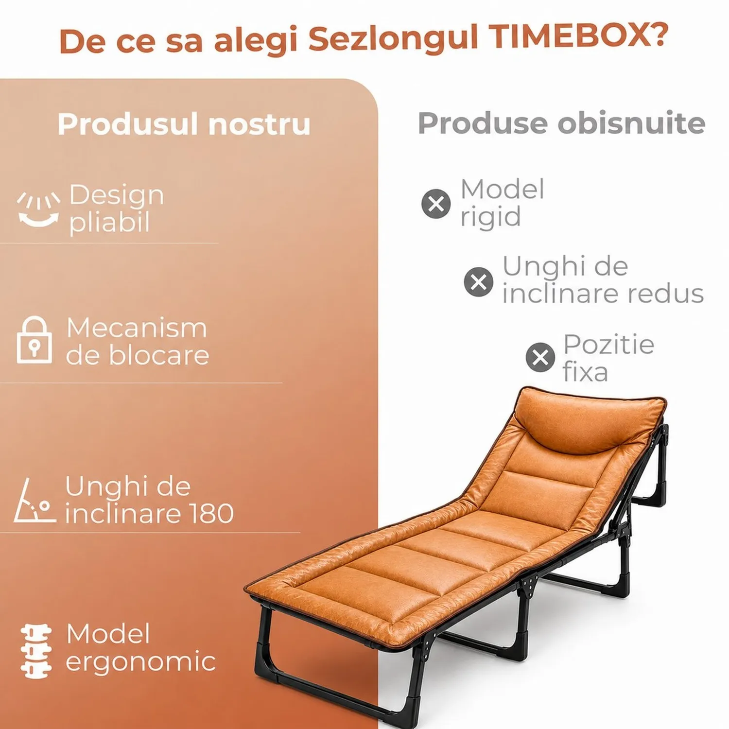Timebox Pat Pliabil 190x70cm Tech Fabric Portocaliu