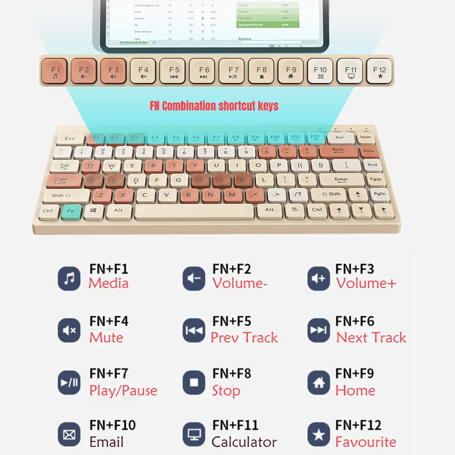 Timebox Tastatură slim wireless alb albastru low-profile