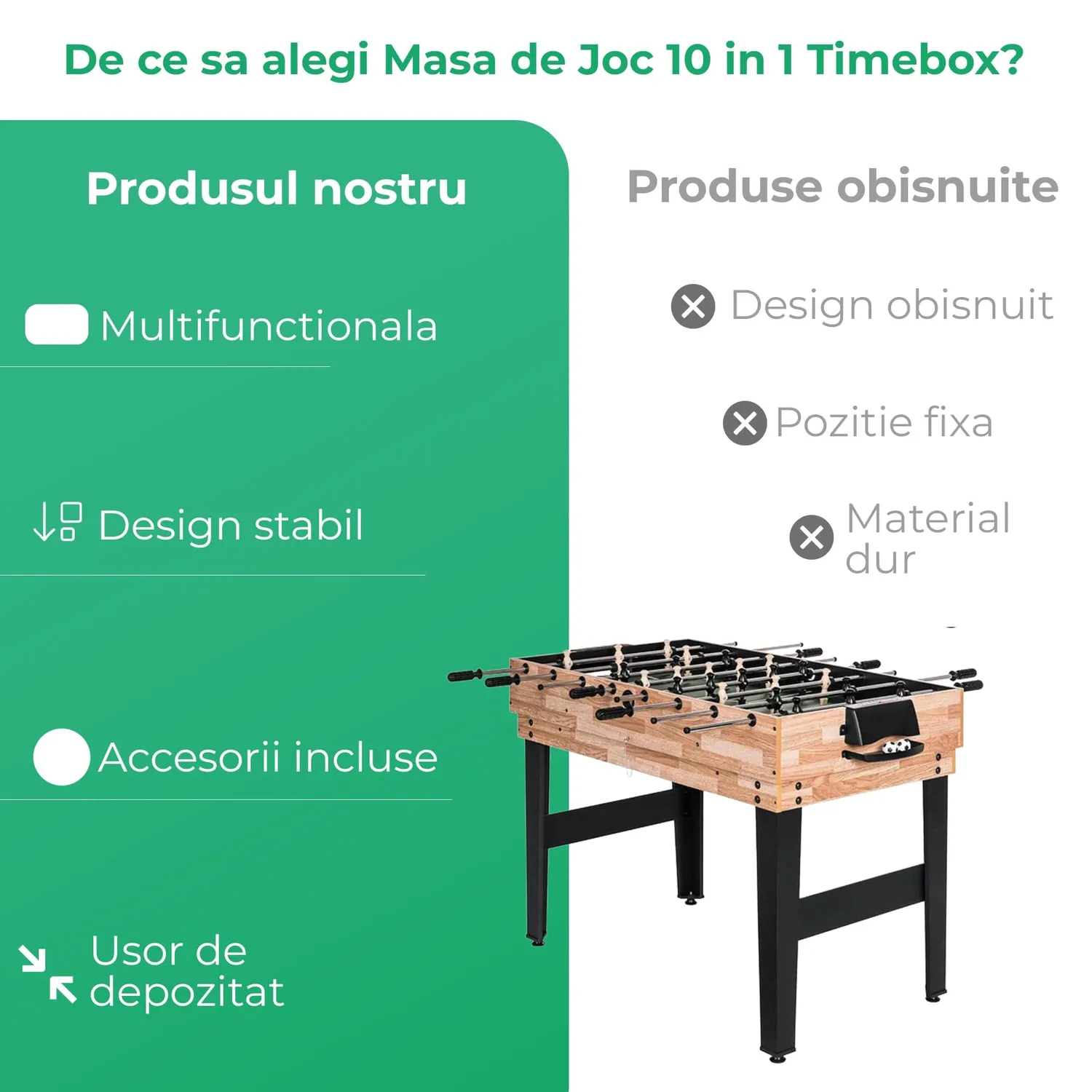 Timebox masa joc 10-in-1 biliard foosball compacta