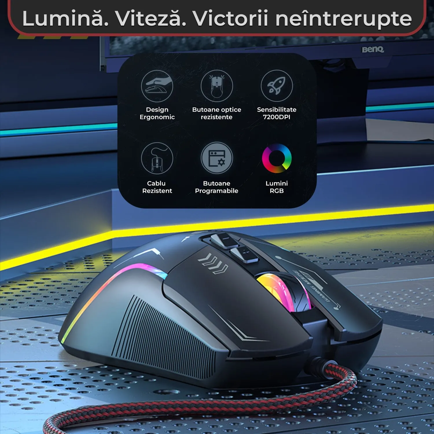 Timebox 7200 DPI mouse gaming negru RGB fast charge