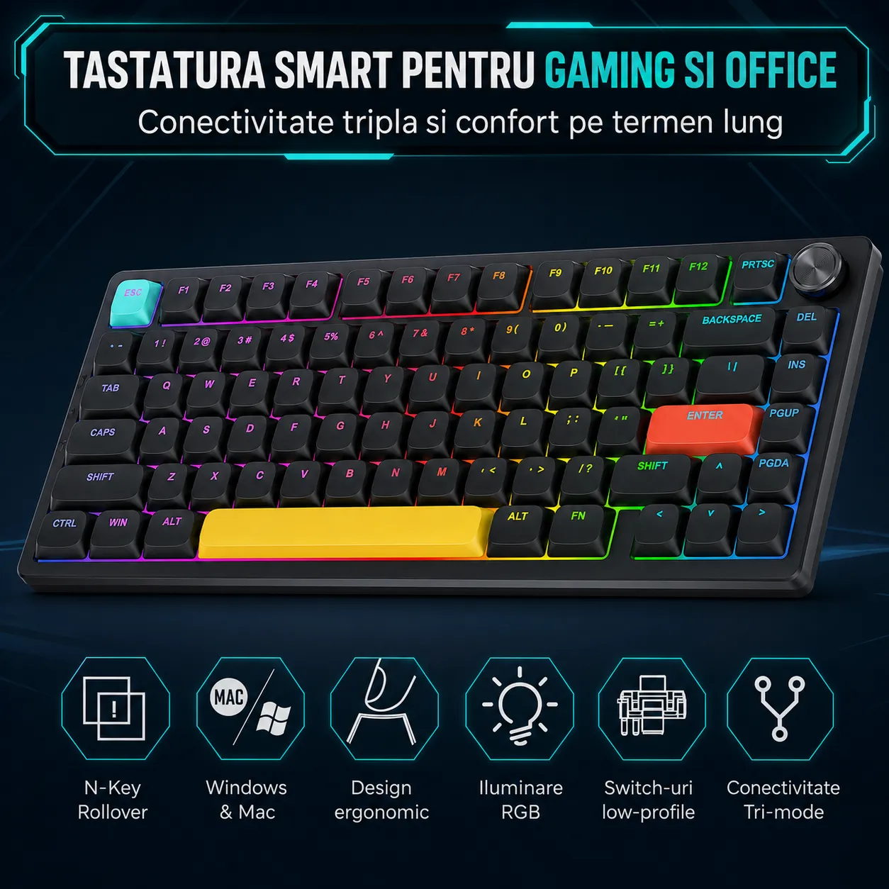Timebox 75% tastatura mecanica wireless RGB low-profile