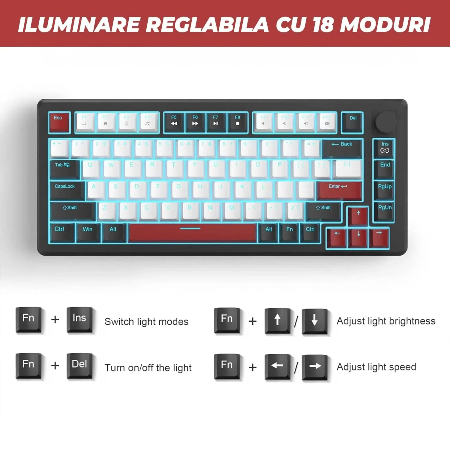 Timebox Red Switch 75% set gaming wireless negru