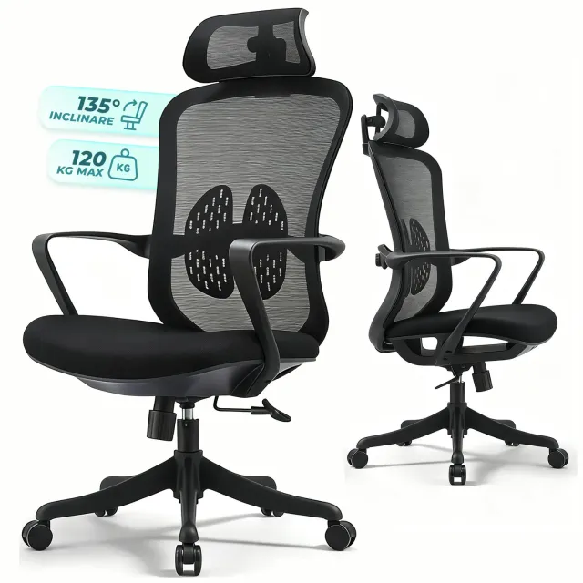 Timebox Scaun Ergonomic 135° Mesh Negru reglabil