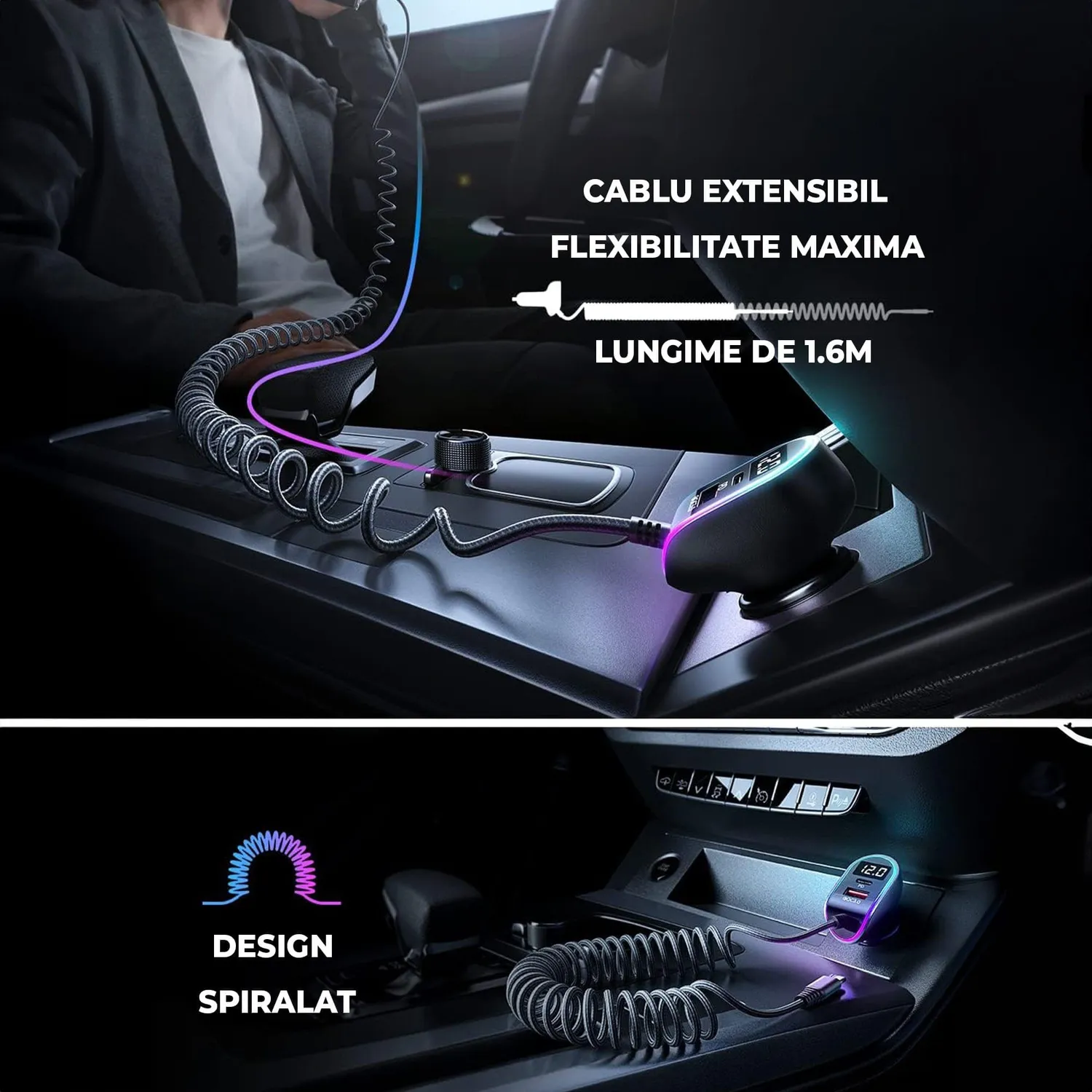 Timebox încărcător auto 96W 2 in 1 QC3.0 USB-C