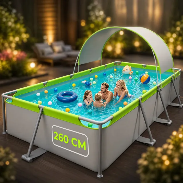 Timebox Piscina cu Umbrar PVC cu Suport Galvanizat