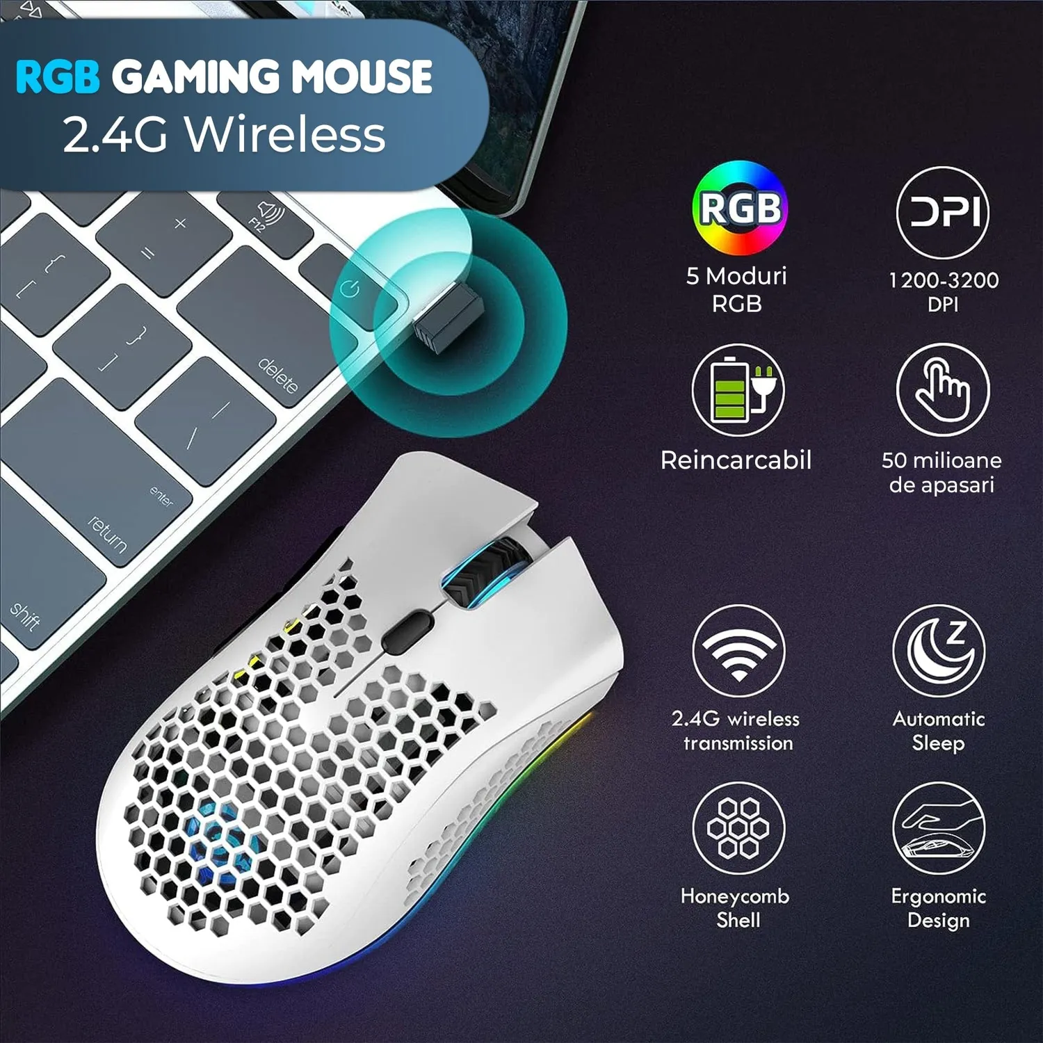 Timebox Set Mouse Gaming Wireless 95g RGB + Mousepad 30x24cm
