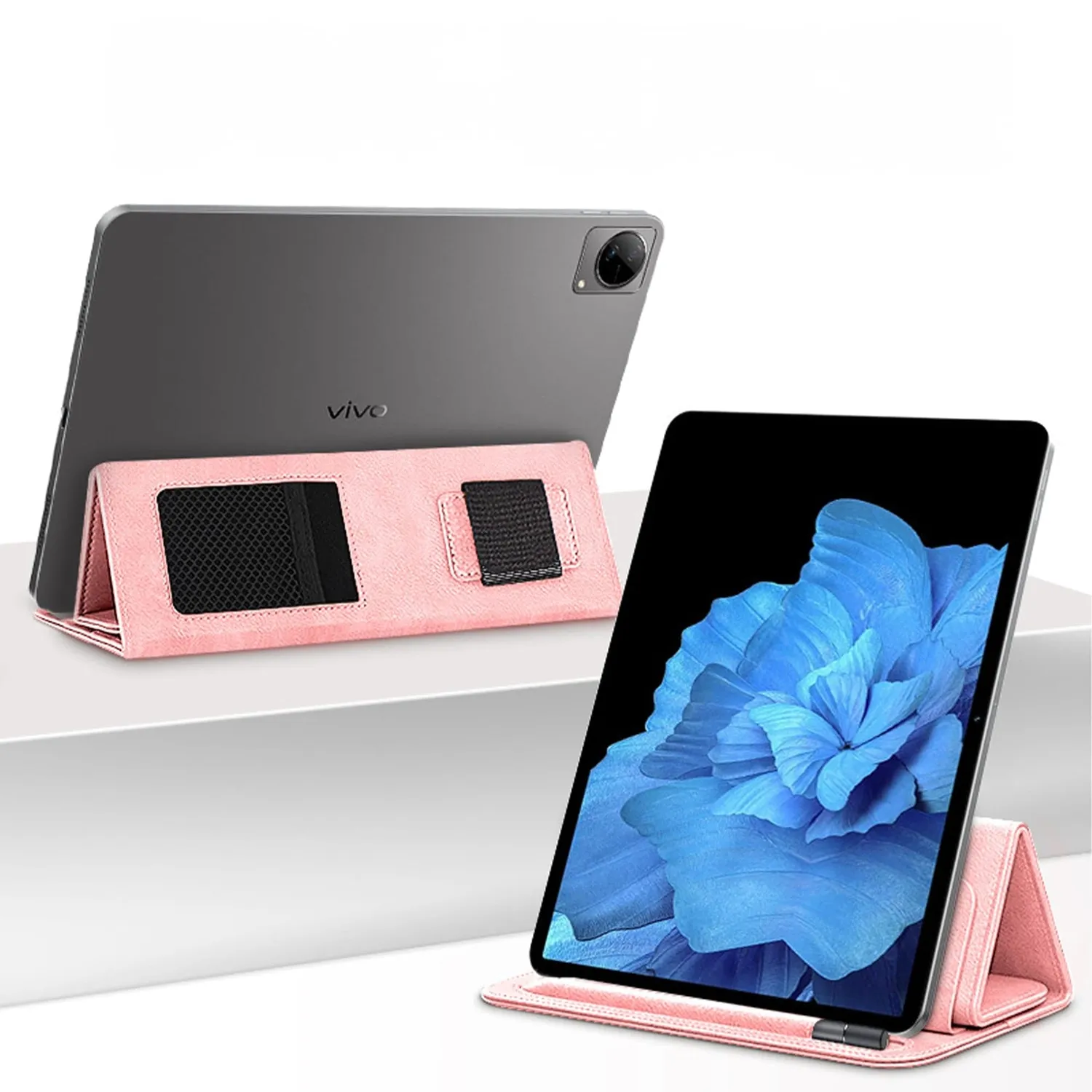 Timebox iPad Pro 12.9 Husa Piele Ecologica Roz cu Suport Pix