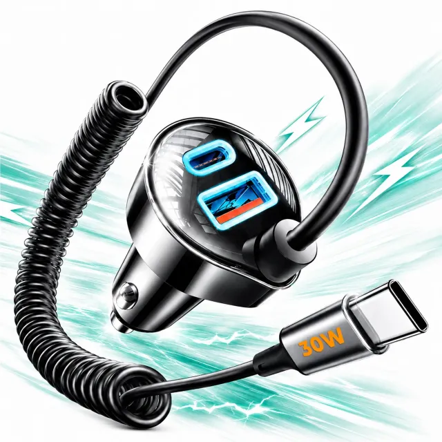 Timebox încărcător auto 65W negru USB QC3 Type-C