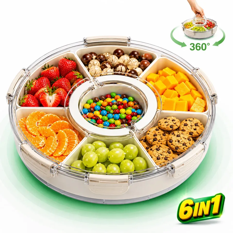 Timebox Cutie Alimentară Rotundă 6 Compartimente Bej