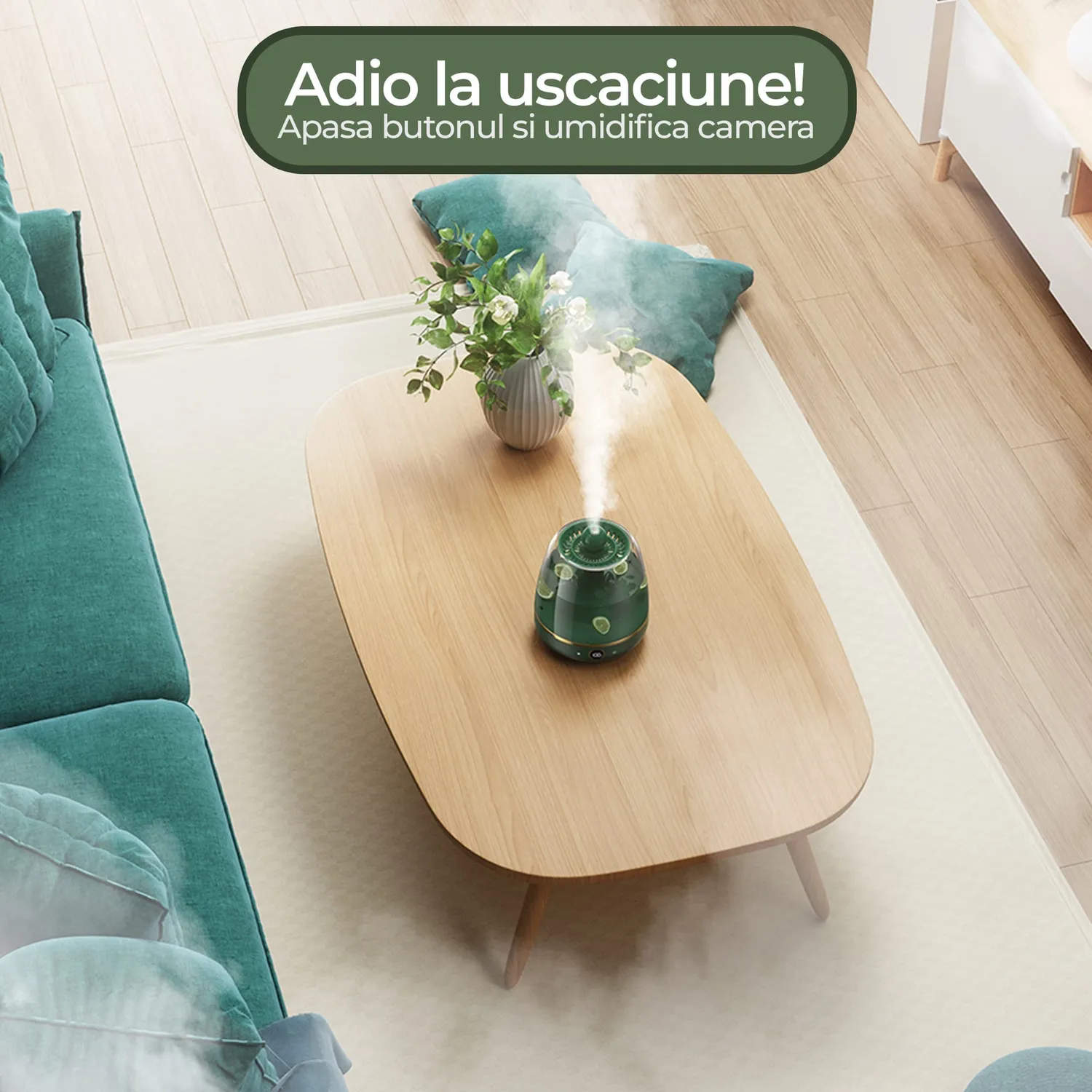 Timebox Difuzor Ulei Esential 1600ml Verde Umidificator aromatic