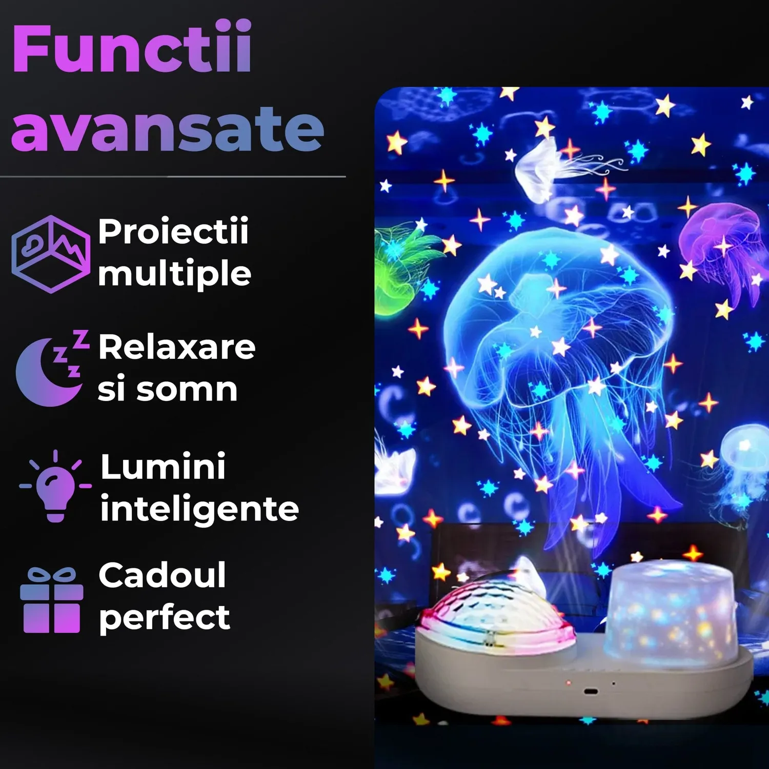 Timebox Lampa Proiectie Copii 3W USB Alba Telecomanda