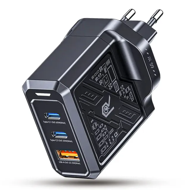 Timebox 65W 3 Porturi încărcător rețea negru fast charge