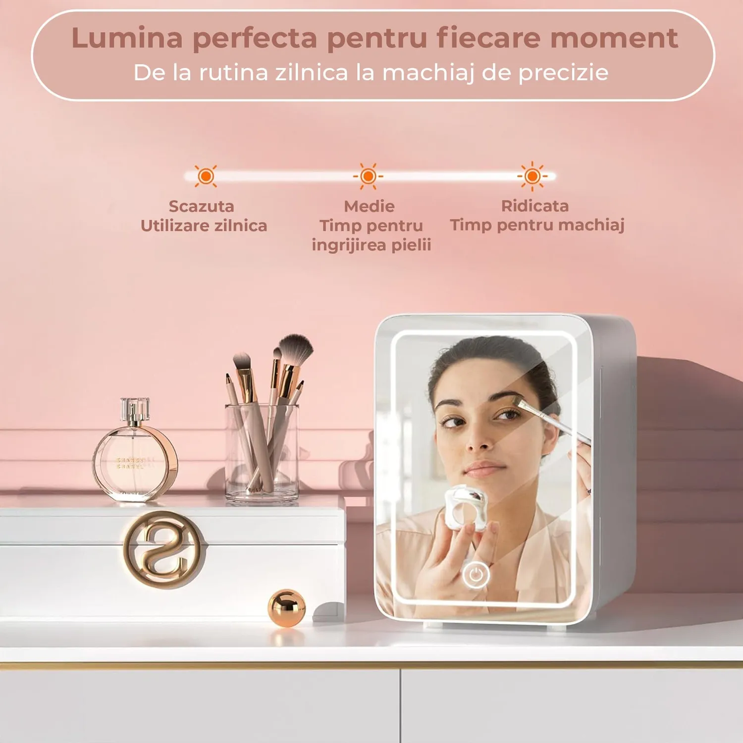 Timebox Mini Frigider Cosmetice 4L cu Oglinda LED Alb
