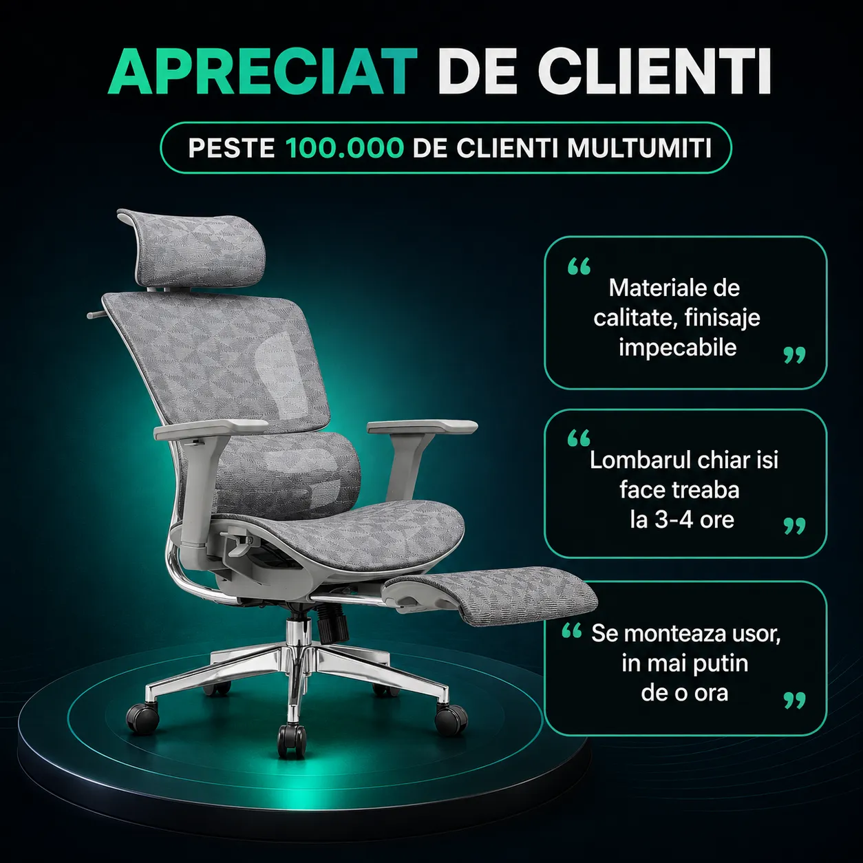 Timebox scaun ergonomic gri 150 kg cotiere 5D mesh