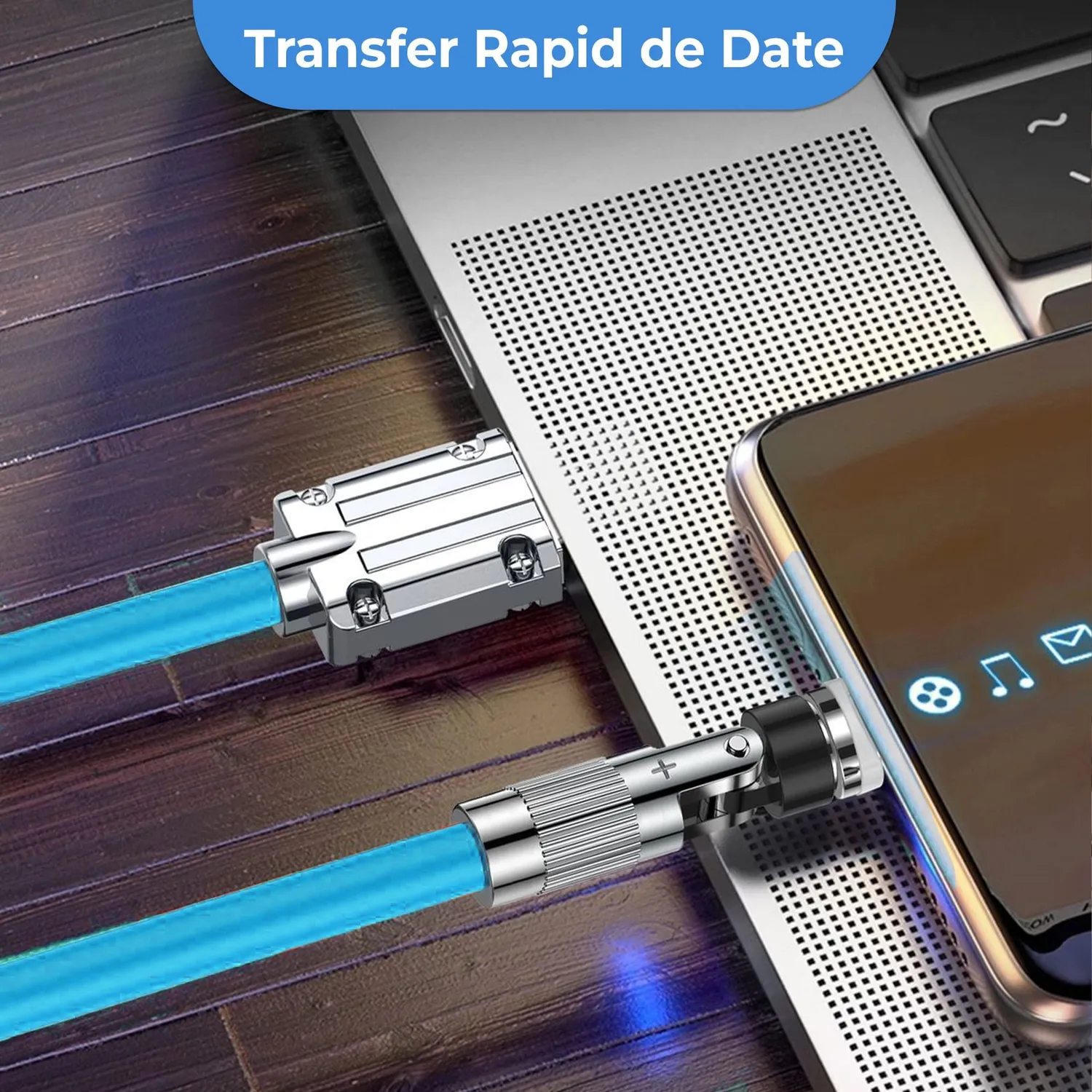 Timebox Cablu Date 3 în 1 Albastru 120W Magnetic 1,8m
