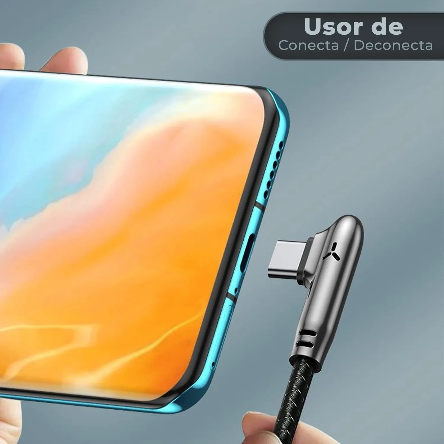 Timebox cablu USB la Type-C 90° negru fast charge