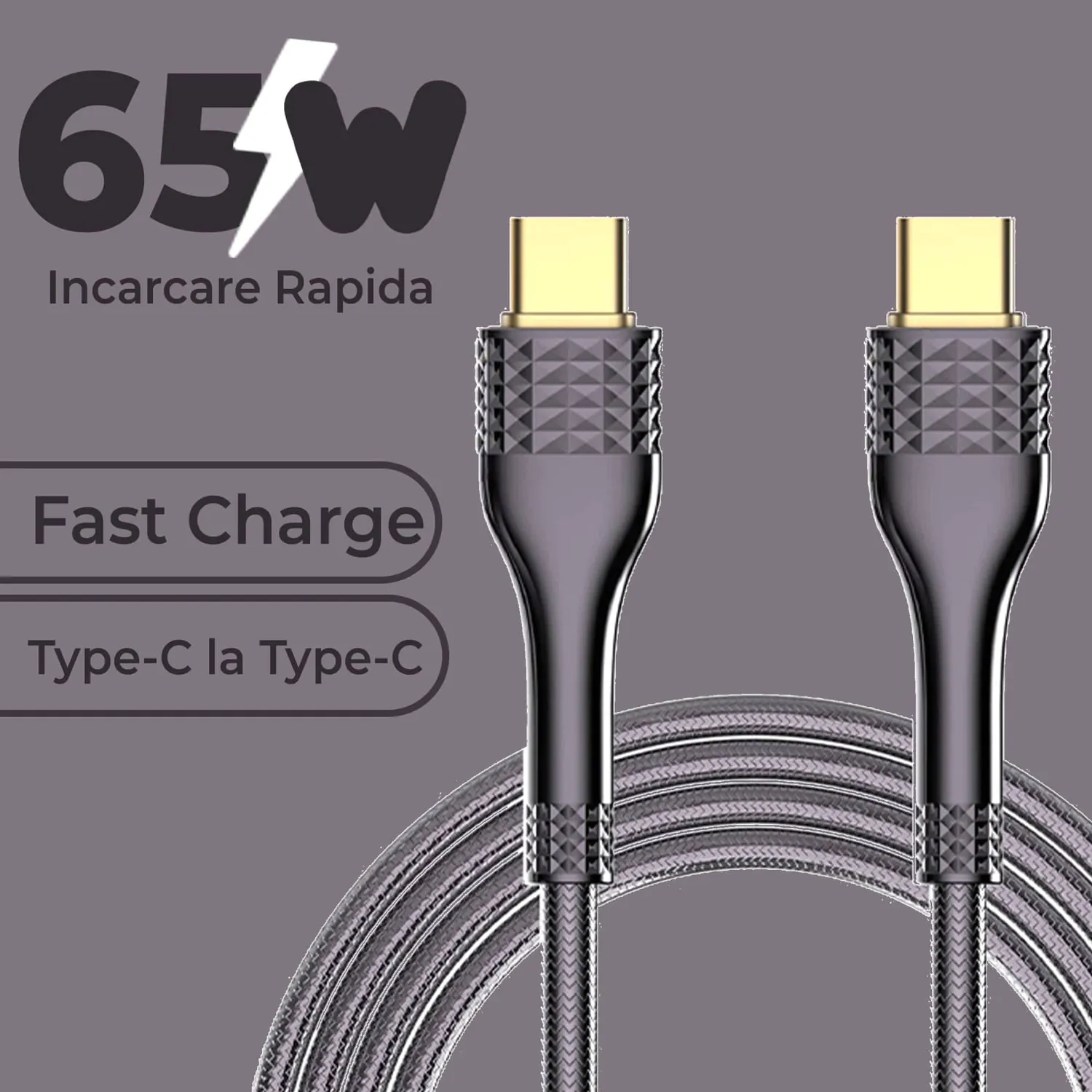 Timebox Cablu USB-C la Type-C 65W 1m incarcare rapida negru