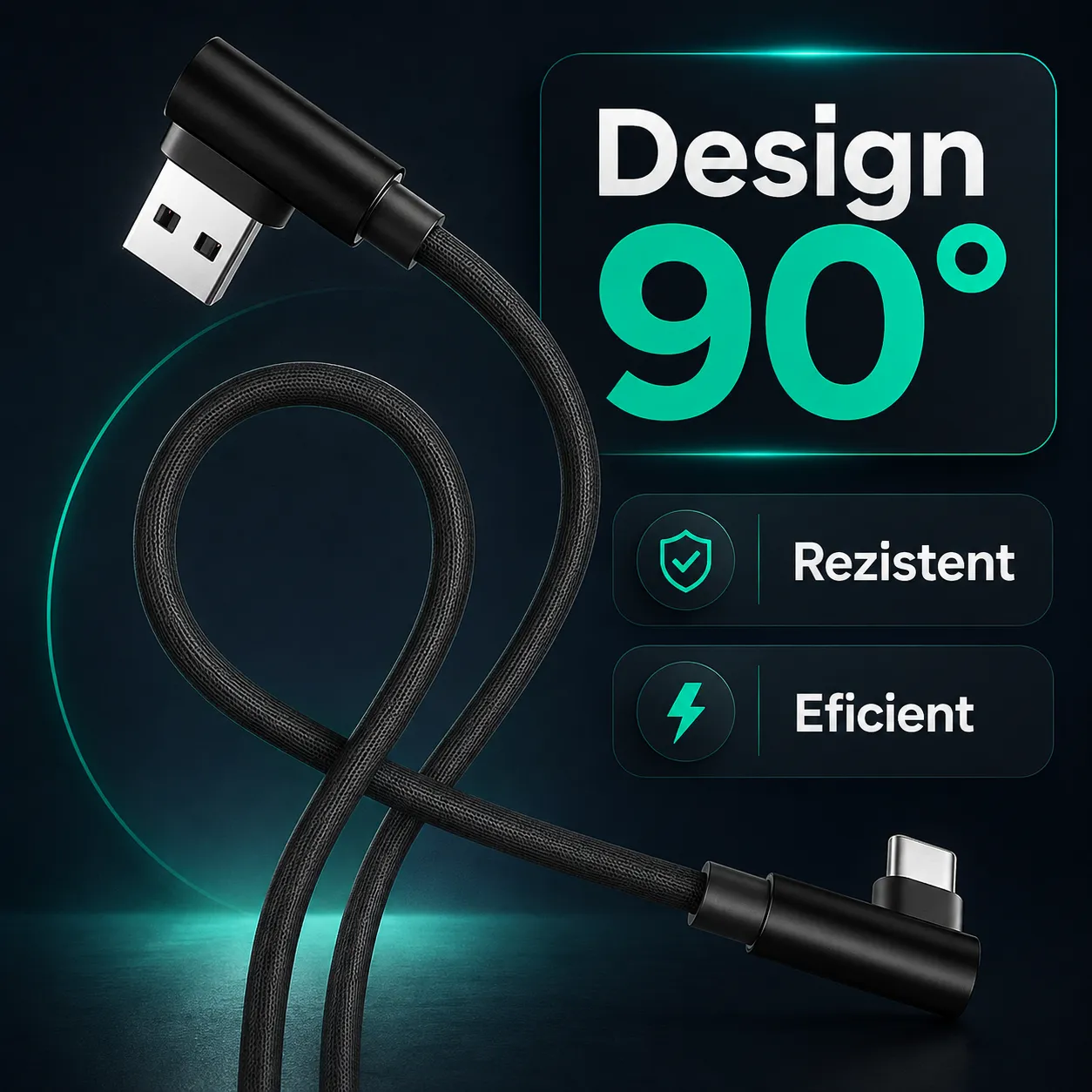Timebox cablu USB-C 3m negru 90 grade împletit 10W