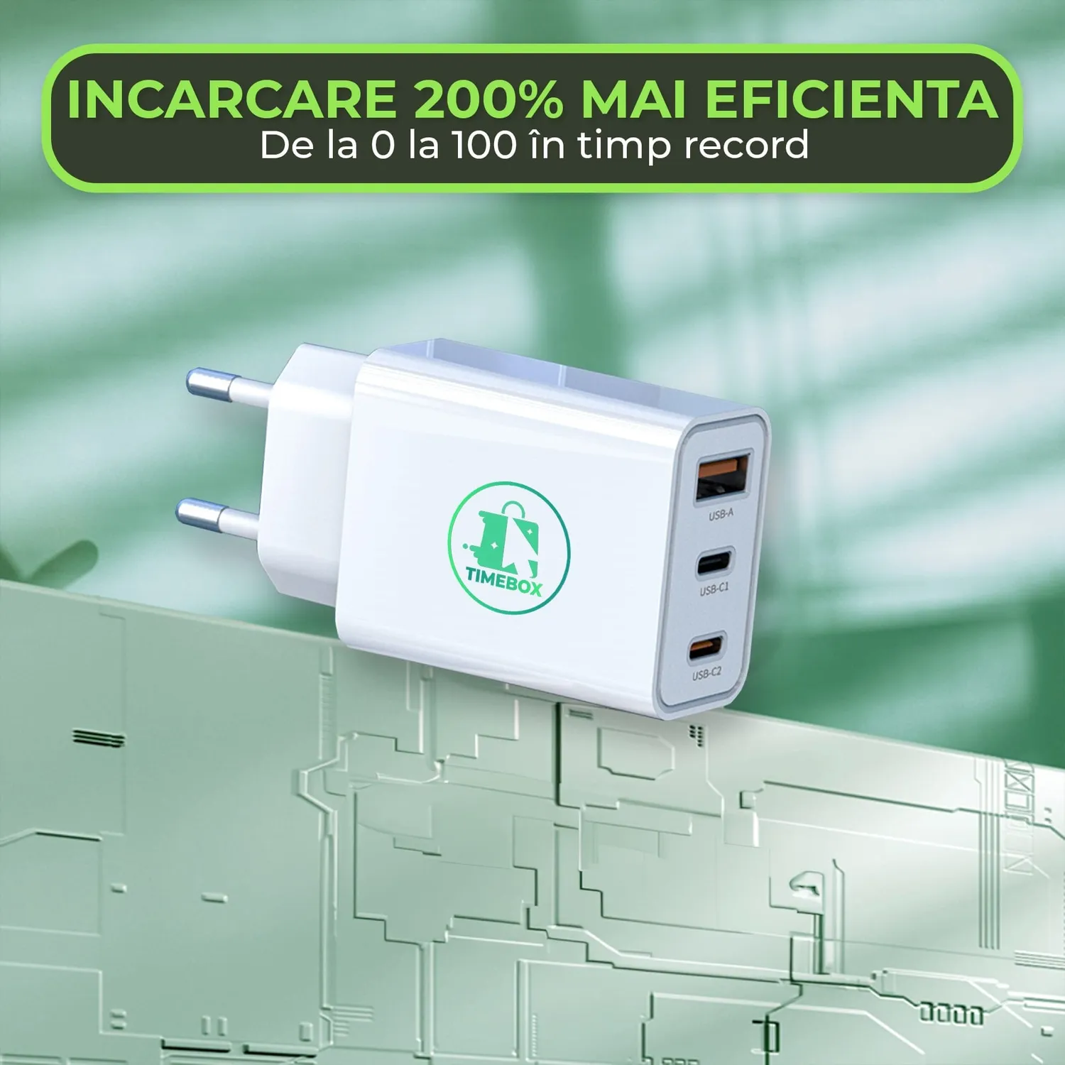 Timebox 20W încărcător rețea alb 3 porturi