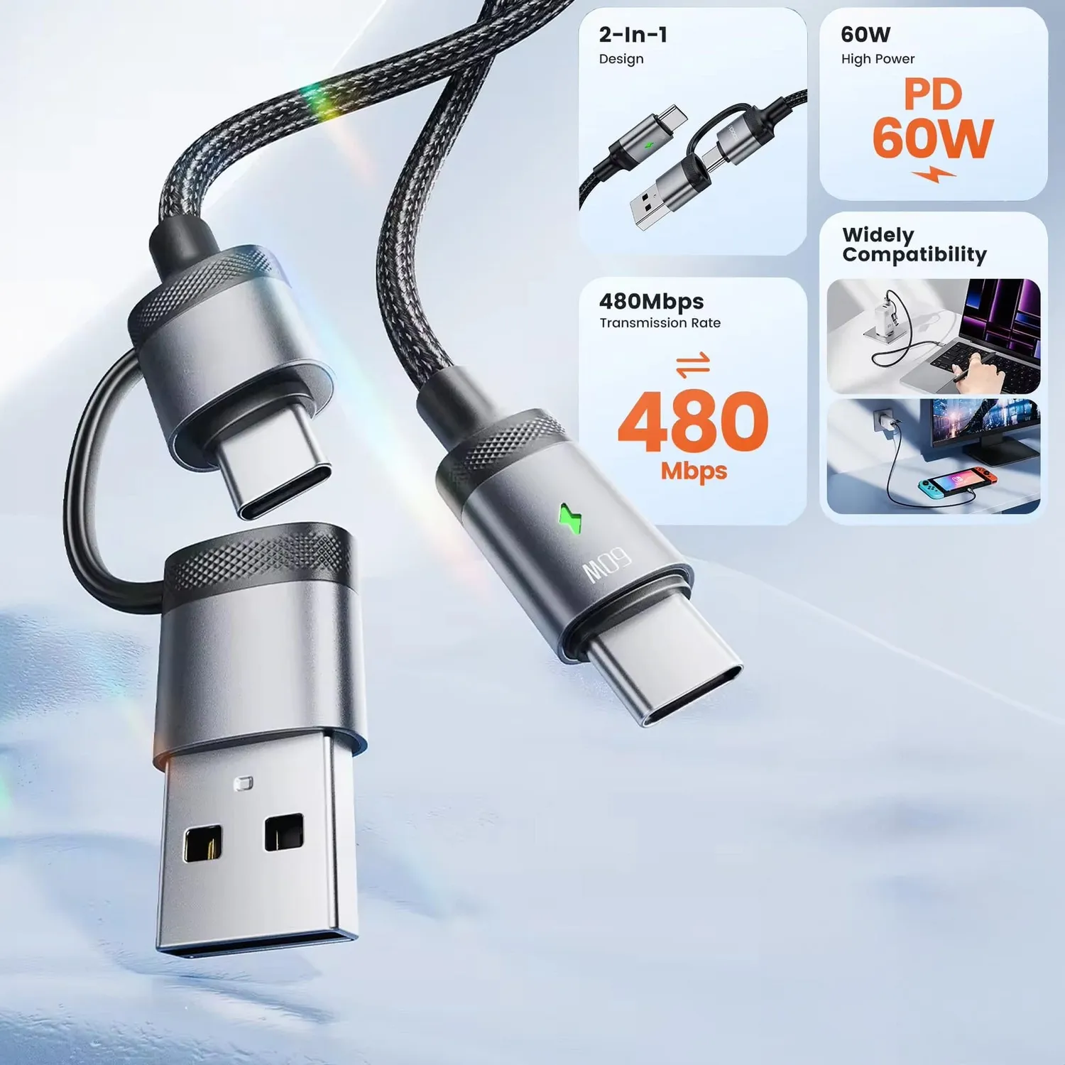 Timebox Cablu Incarcare USB-Type-C 60W 1,2m Negru